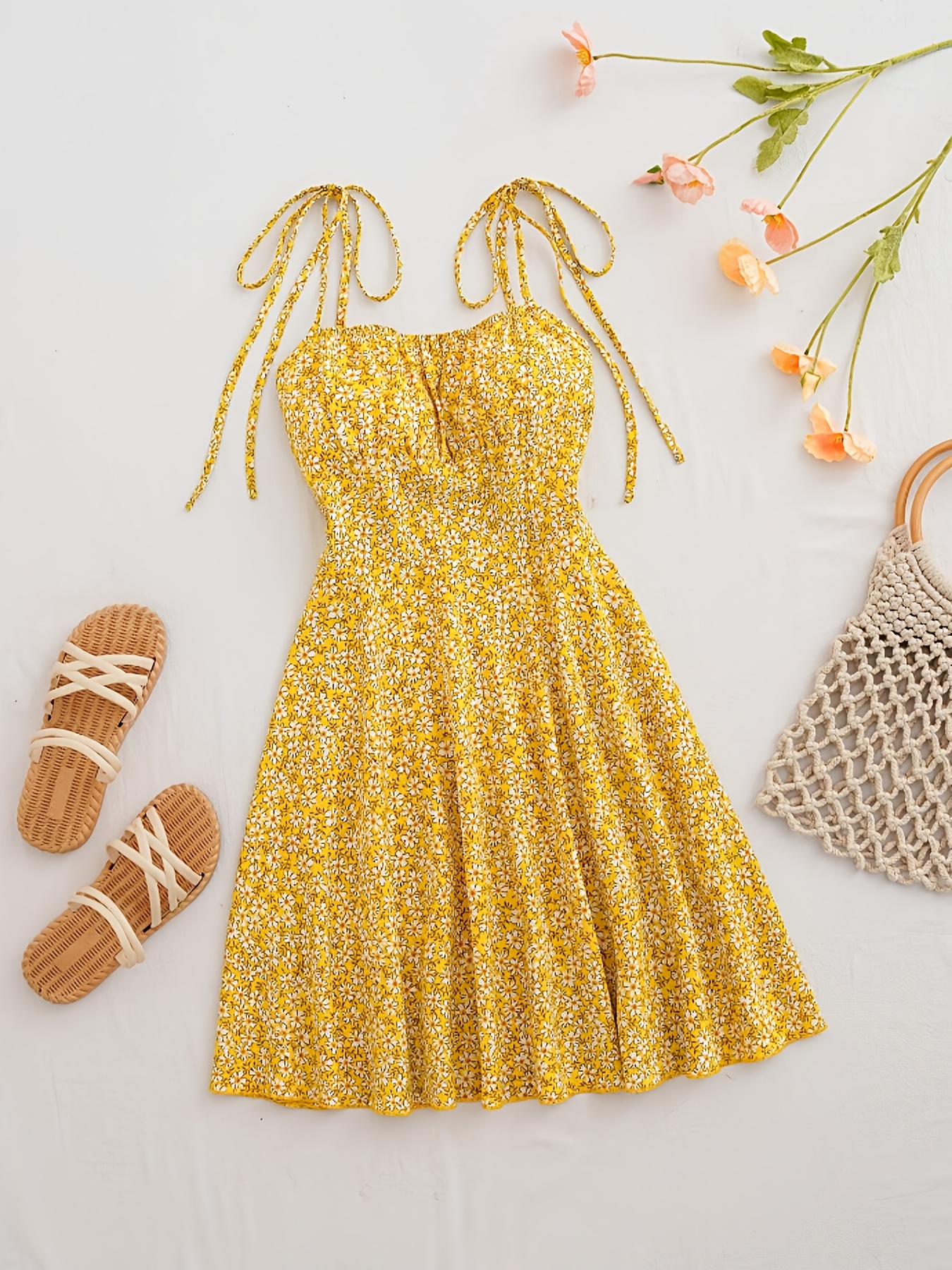 women's peach floral tulle midi dress shoulder Temu Norway