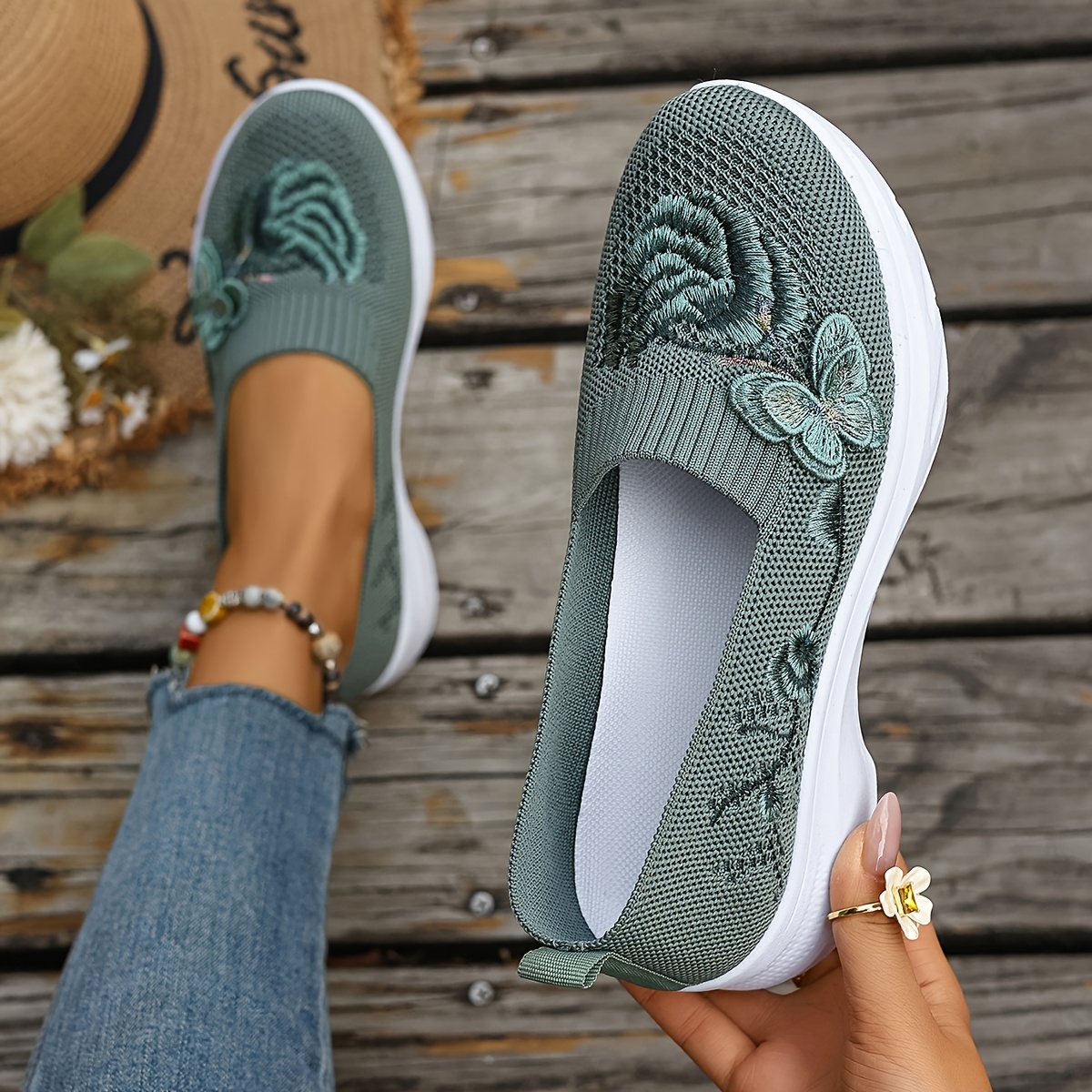 TEMU 1 Pair Spring/autumn New Casual Shoes, Dynamic Decoration Wide And Sturdy Plus Size Women's Shoes, Lightweight Comfortable Breathable Holiday