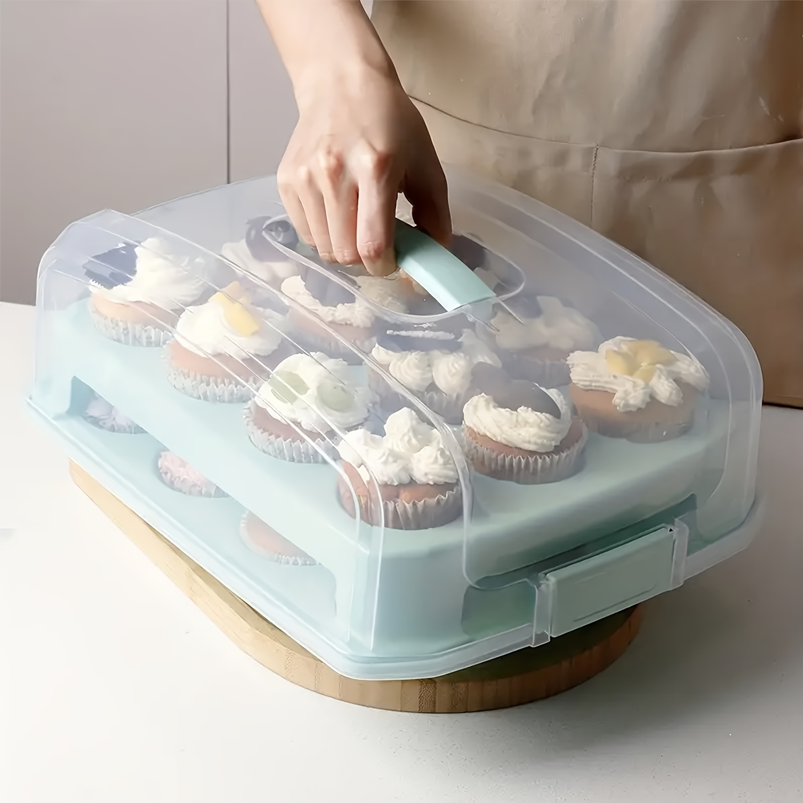 

Portable Plastic Cupcake Carrier With Stackable Cupcake/muffin Tray - Food-contact Safe Cupcake Storage Container With Handle For Home Use - Multipurpose Baking Accessories