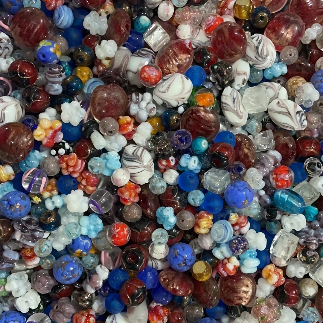 

Bulk Assorted Glass Beads, 4-18mm, Bohemian Style, Geometric Patterns, Synthetic, No Plating, For Jewelry Making, Diy Lamp Work, Arts & Crafts, Decorative Hobby , Half Pound