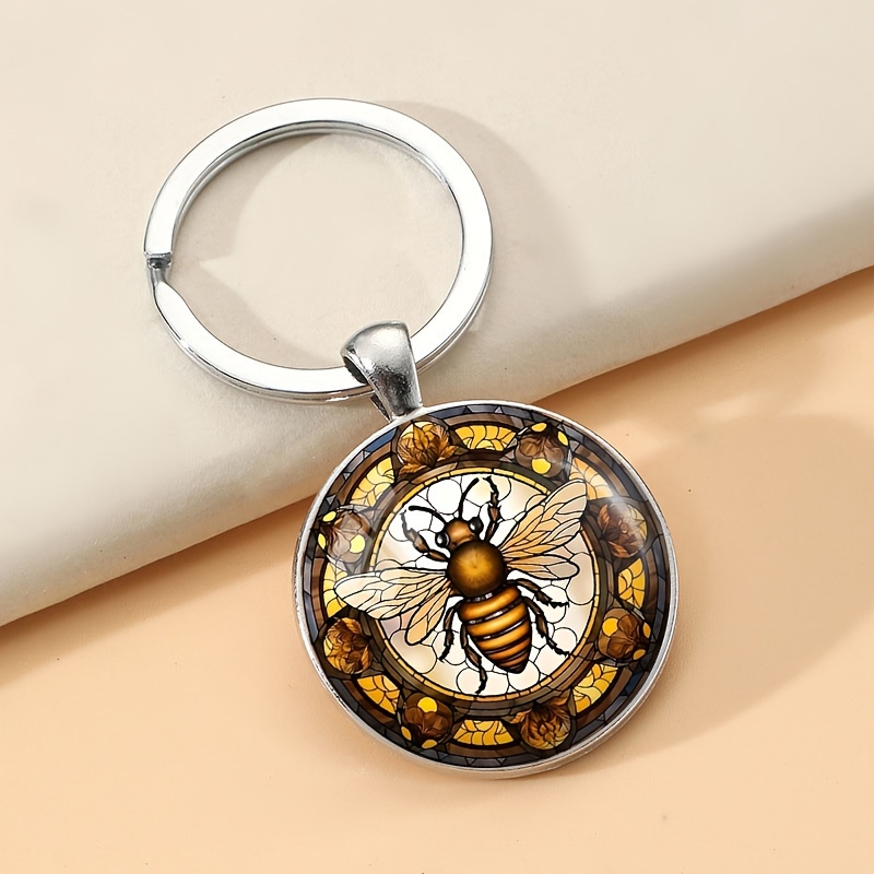 

1pc Bee Glass Time Gemstone Keychain For Men, Bohemian Style Keychain, Backpack Pendant, Alloy Material Keychain, For Gift