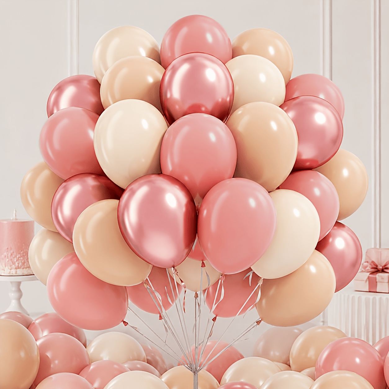 TEMU des 41 pièces Ballons en latex 10 pouces rétro rose, , blanc cassé, métallisés, dorés rose, pour Noël, des remises de diplômes, Halloween,