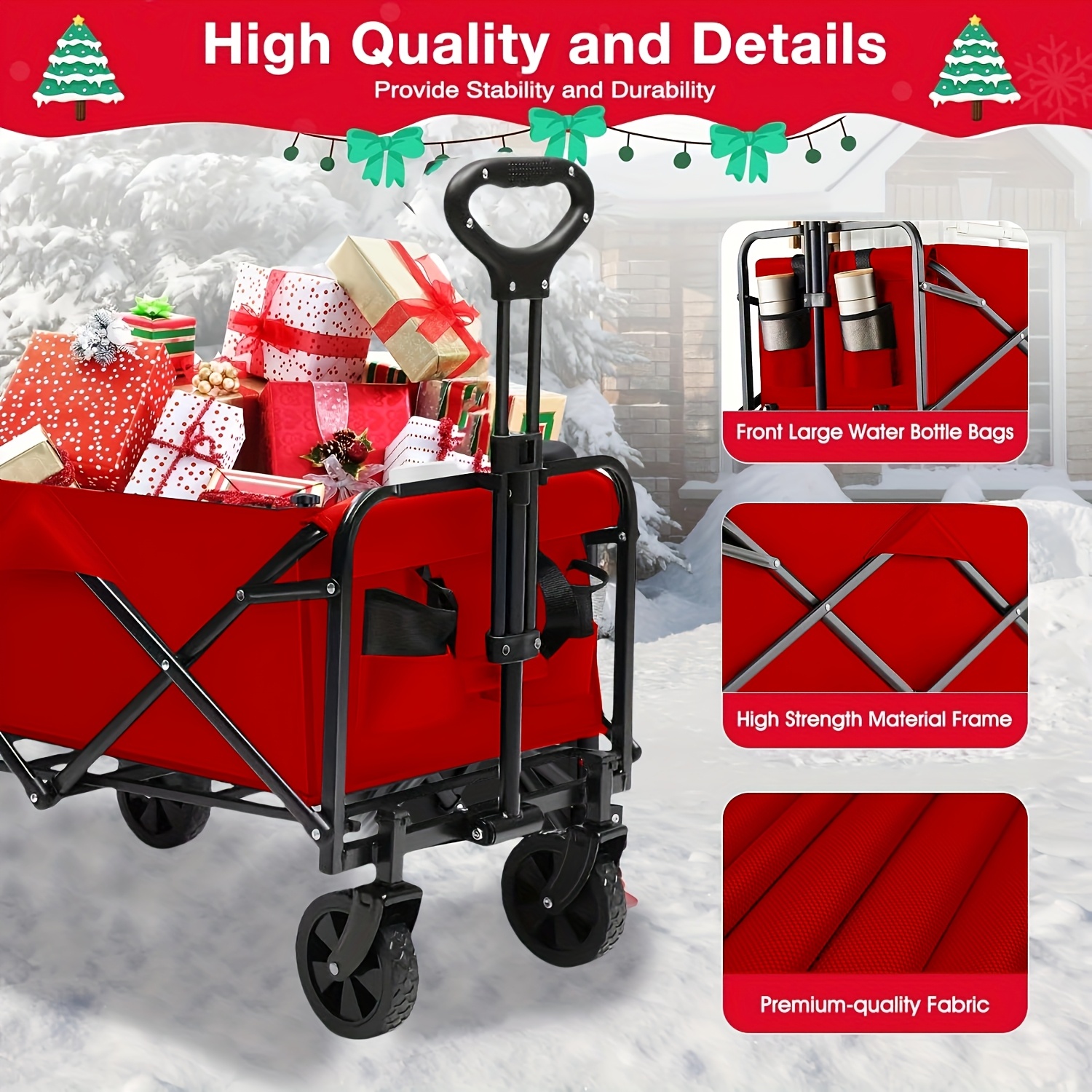 heavy duty foldable utility cart with 360 all terrain wheels carrying bag   frame 220 lbs capacity lightweight portable for camping beach garden sports perfect christmas valentines day new year gift rolling storage cart garden tool carrier festive design durable fabric bags outdoor shopping reinforced frame campers and  