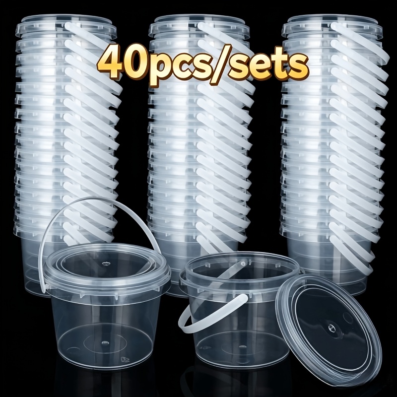 TEMU 40pcs/ Sets Of Transparent Containers Bulk,include 20 Buckets And 20 Lids,handles Plastic Transparent Storage Buckets Containers Party Mini