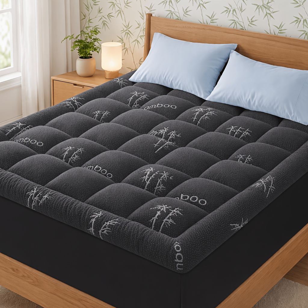 TEMU Bamboo Viscose Mattress Topper, Fluffy Quilted Bed Mattress Pad Cover, Deep Pocket Fitted Design, Breathable Soft Bed Topper For