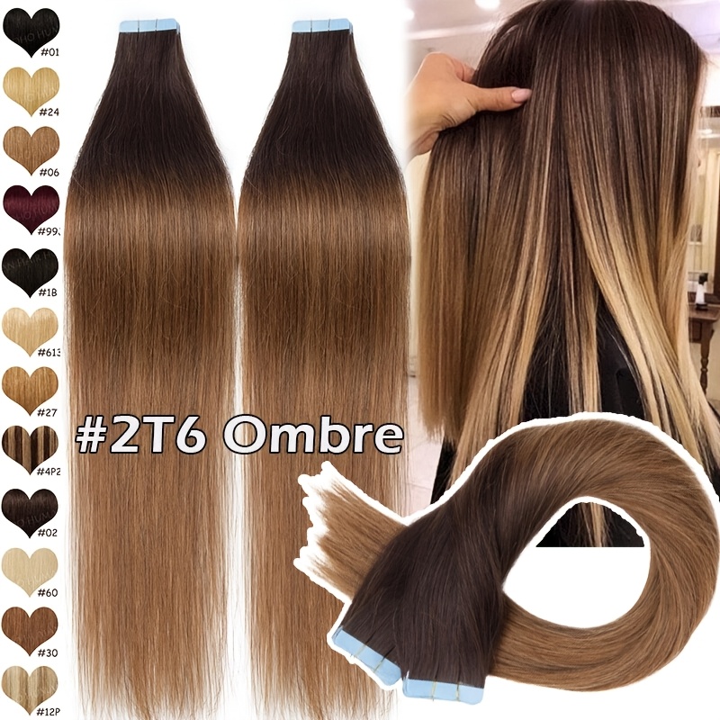 Image of 20pcs/pack (50g) Human Hair Tape In Hair Extensions Suitable For All Hair Types, Straight Invisible Tape Extensions For Men &, Hair Blending, Volume & Length For Daily Wear, Parties, Weddings