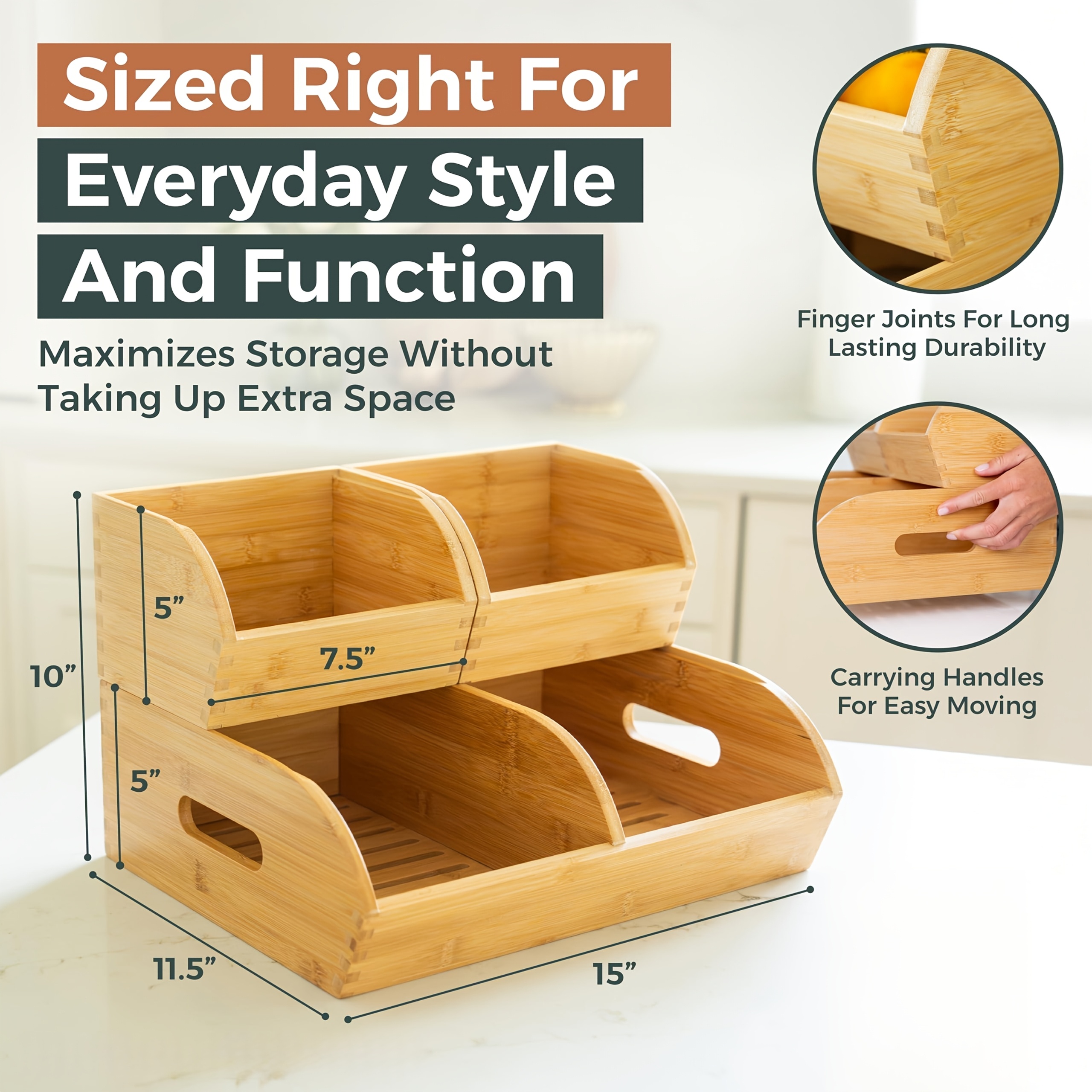 TEMU Multi-functional Storage Baskets For Pantry And Kitchen Countertops, 3pcs Set Ventilated And Stackable Potato And Onion Storage Boxes With