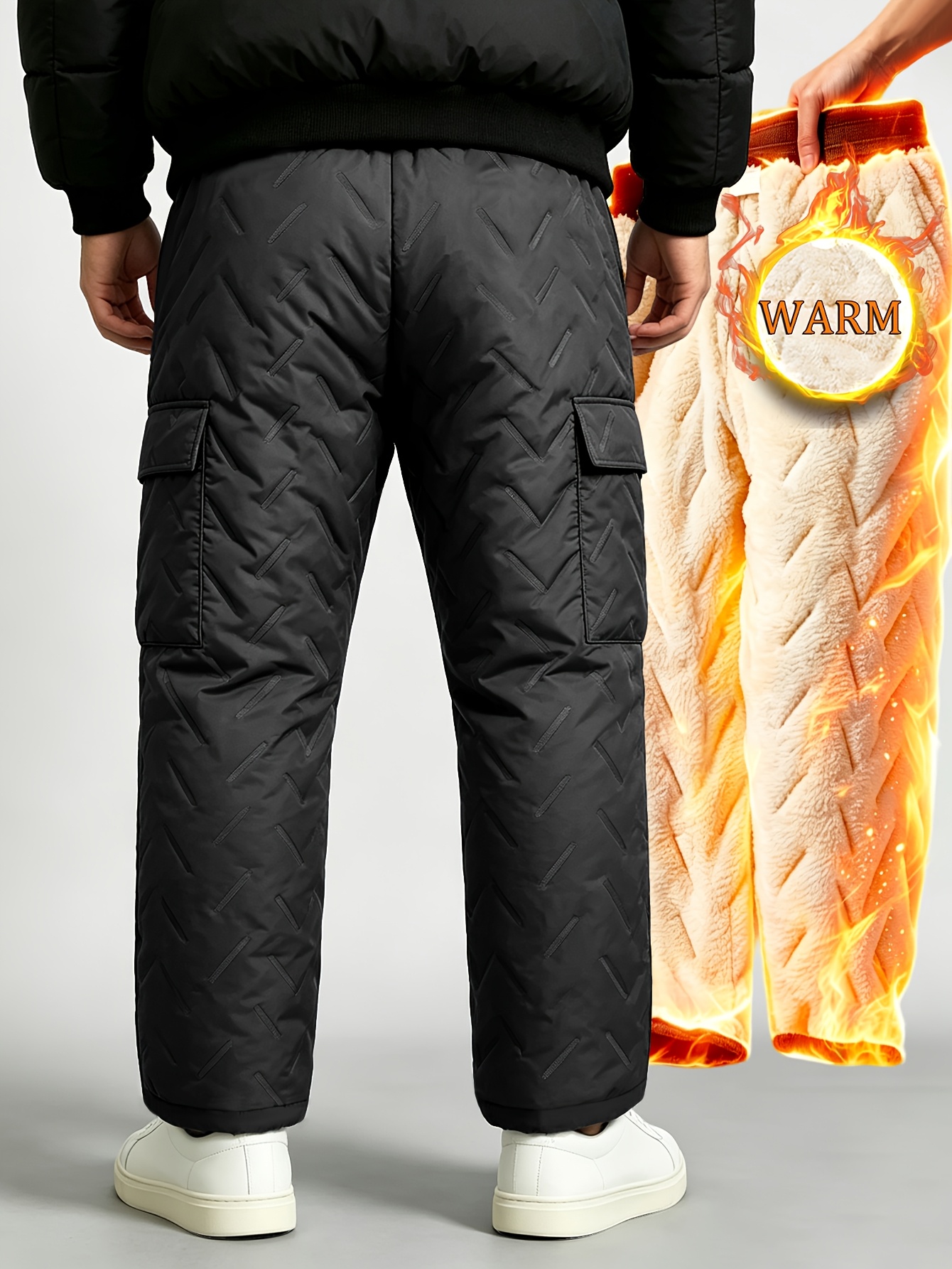 Men's Fleece-Lined Cargo Snow Pants with Multiple Pockets