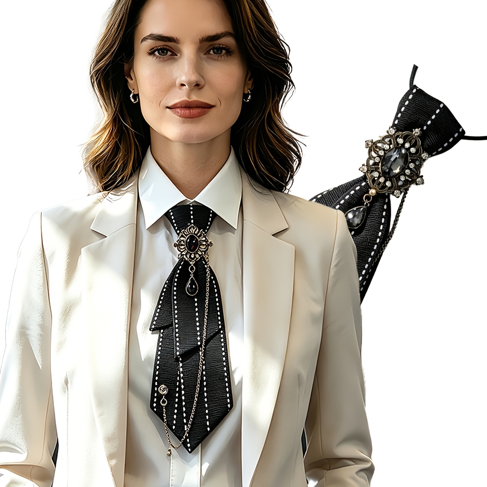 TEMU Men's Women's Fashion Personalized Necktie, Bow Tie, With Gemstone, Accessory, Casual, Outdoor, School Uniform, Jk Workwear, Cosplay, Christmas,