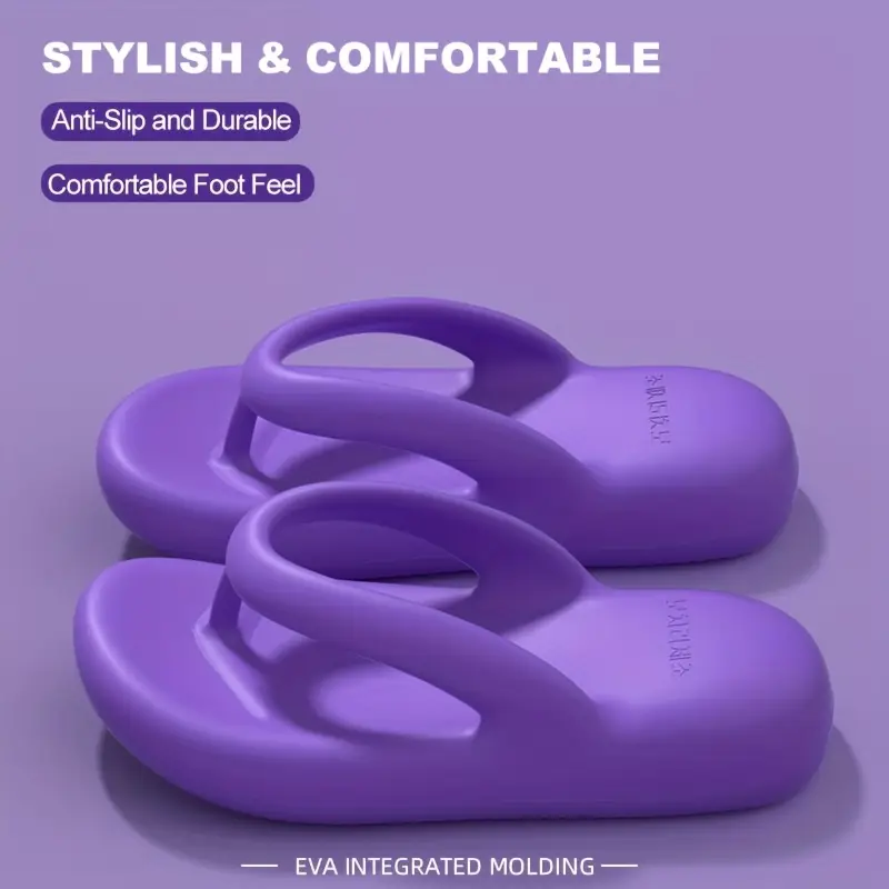 womens eva flip flops stylish comfortable thick sole beach sandals anti slip durable slip on footwear with flat heel purple non slip sandals casual summer footwear eva material Product details 3