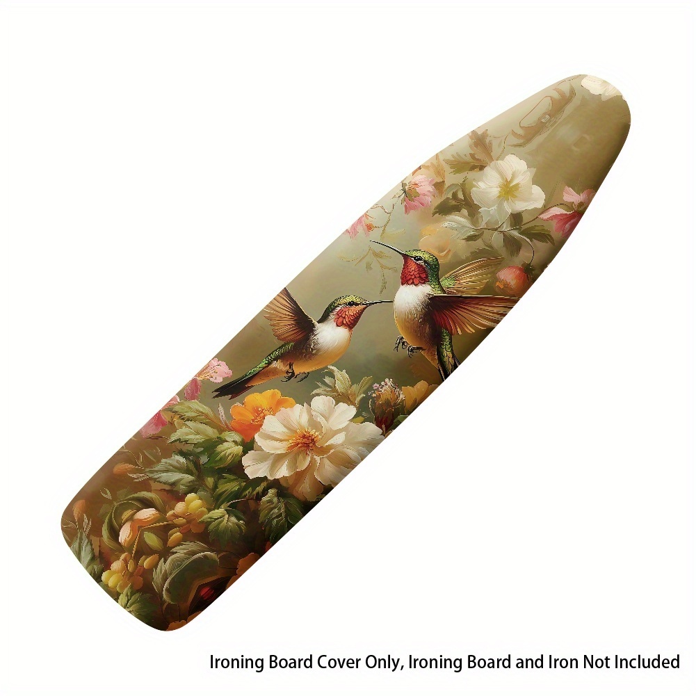 1pc Rshubino Floral Ironing Board Cover With Hummingbird & Design, Elastic Edges For , Polyester Table Protector - Home Decor Accessory, Decor, Vibrant Board Design, Cover