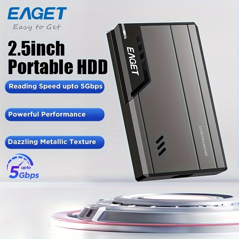 

Eaget 2.5inch Portable Hdd External Hard Drive, 500gb/1tb, Usb 3.0, 5gbps, Metal Texture, Plug And Play For Pc, Mac, Ps4, - No Battery Required