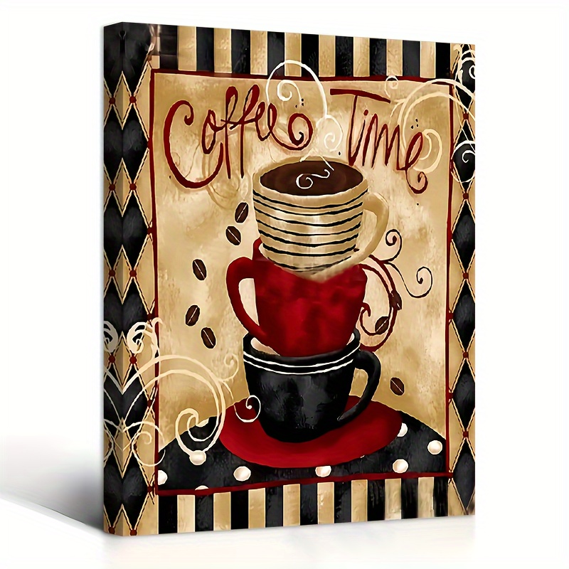

1pc Wooden Framed Canvas Painting, 3 Mugs, Coffee Time, Different Colors, Wall Art Prints With Frame, For Living Room&bedroom, Home Decoration, Festival Gift, 11.8inch*15.7inch(30cm*40cm)