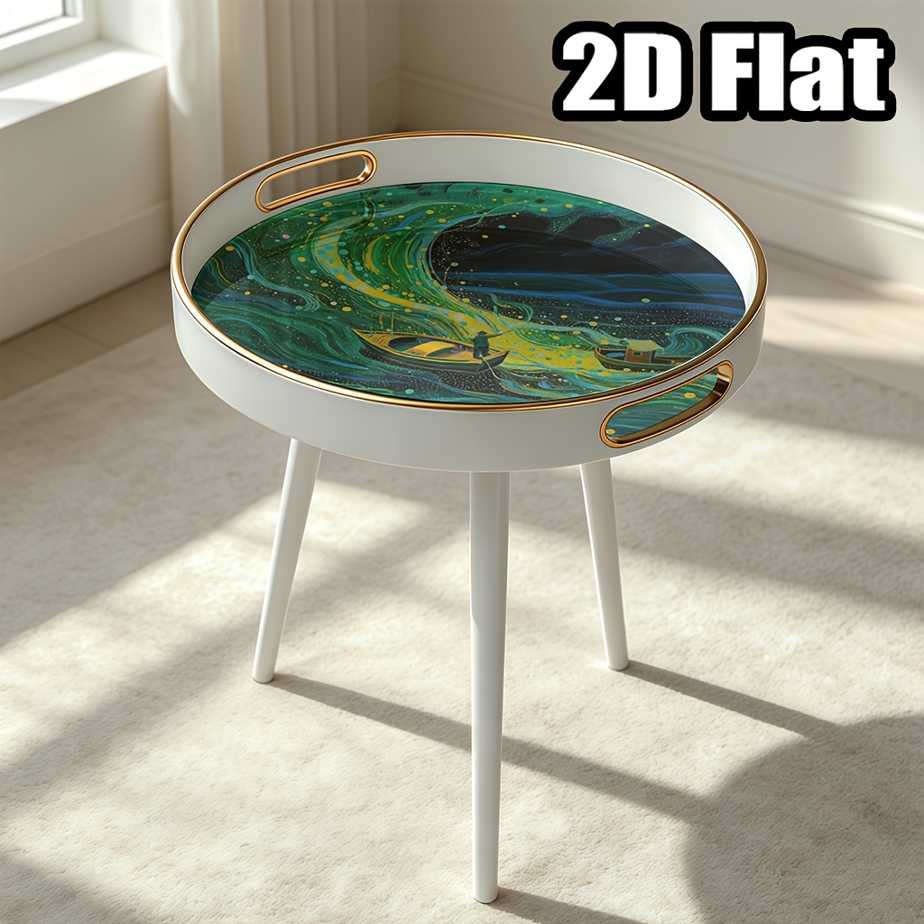 Polygonal Modern Minimalist Table with Boat Painting