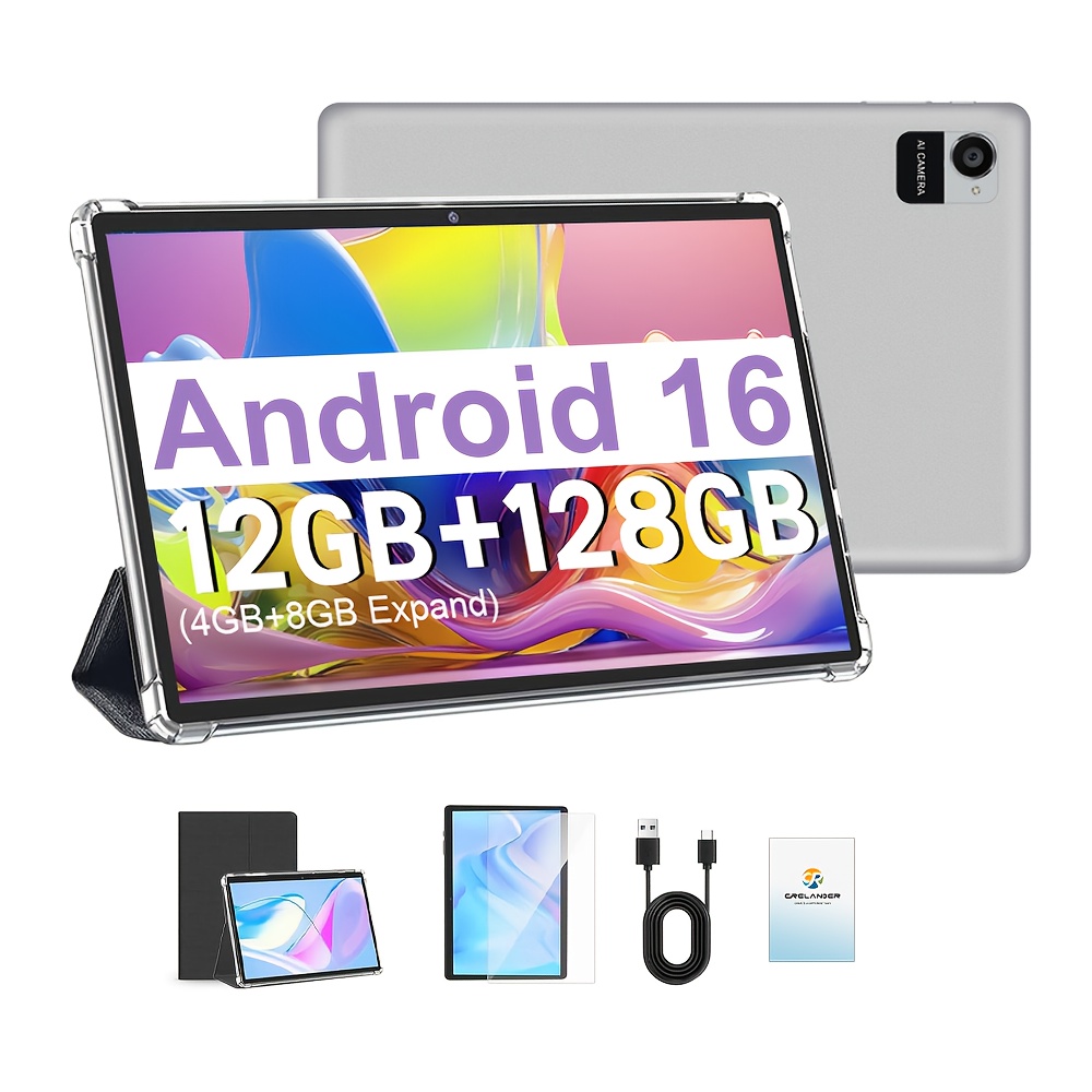 CRELANDER 2025 NEW Android Tablet with a 10.1 Inch IPS Touch Screen, 2-In-1 Design Including a Protective Case, Optional Keyboard, Mouse, And Stylus. It Features 12GB RAM (4GB + 8GB Expandable) And 128GB Storage, Supporting a 1TB TF Card, Tablet