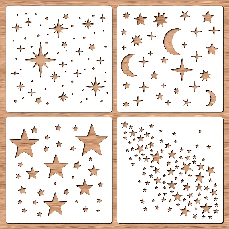 TEMU Lot de 4 pochoirs de peinture et lune de 6 pouces, durables, faciles à nettoyer et réutilisables - Modèles de bricolage pour scrapbooking, art