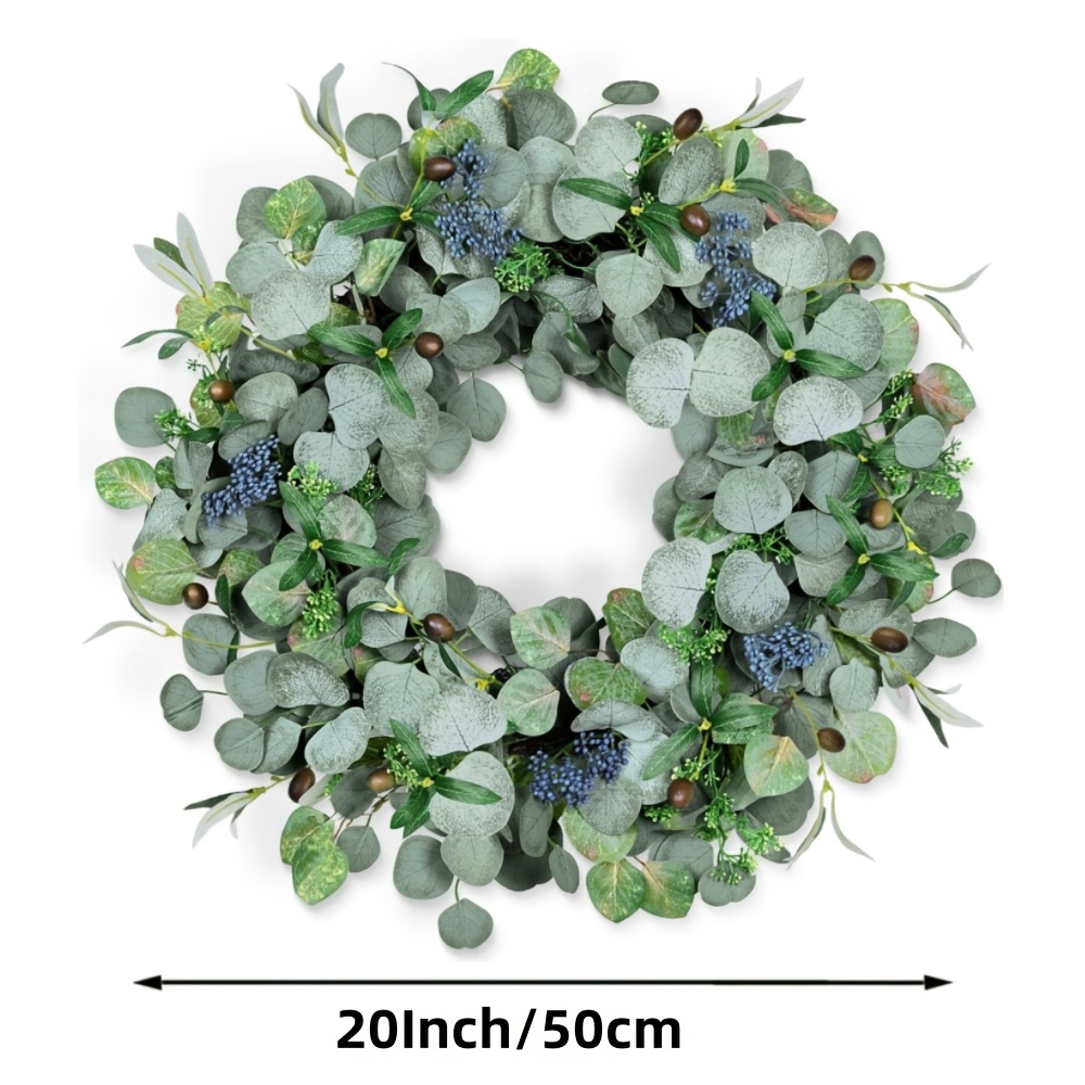 20-inch Handmade Eucalyptus Wreath With Olive Leaves And Berries, Summer Front Door Decor For Indoor And Outdoor Use, Perfect For Weddings And Holidays, , Eucalyptus