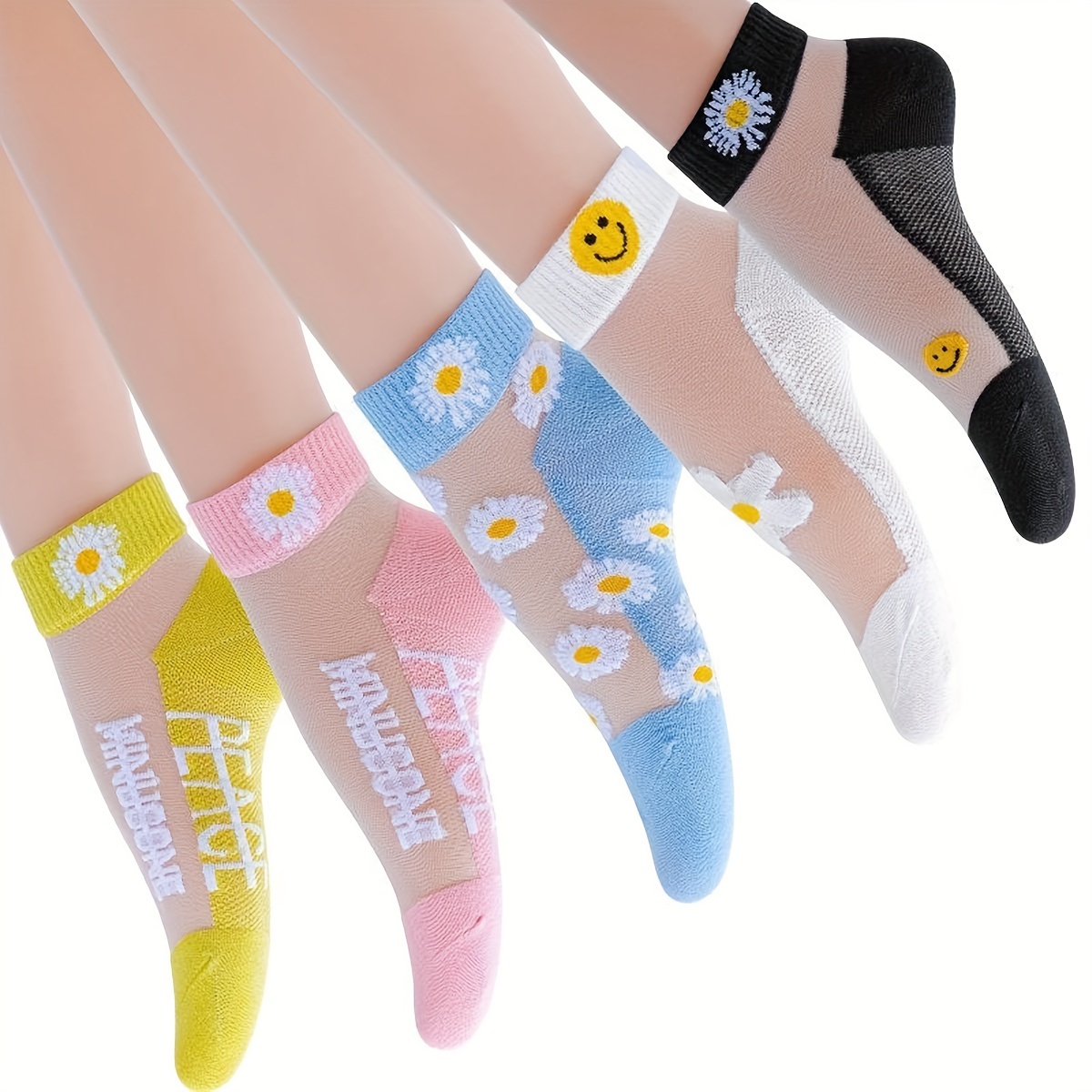 

10 Pairs Of Mixed Color Summer Daisy Socks, Ice Silk Short-tube Crystal Socks, Thin Anti-snatch Boat Socks, Low Cut Socks, Ankle Socks