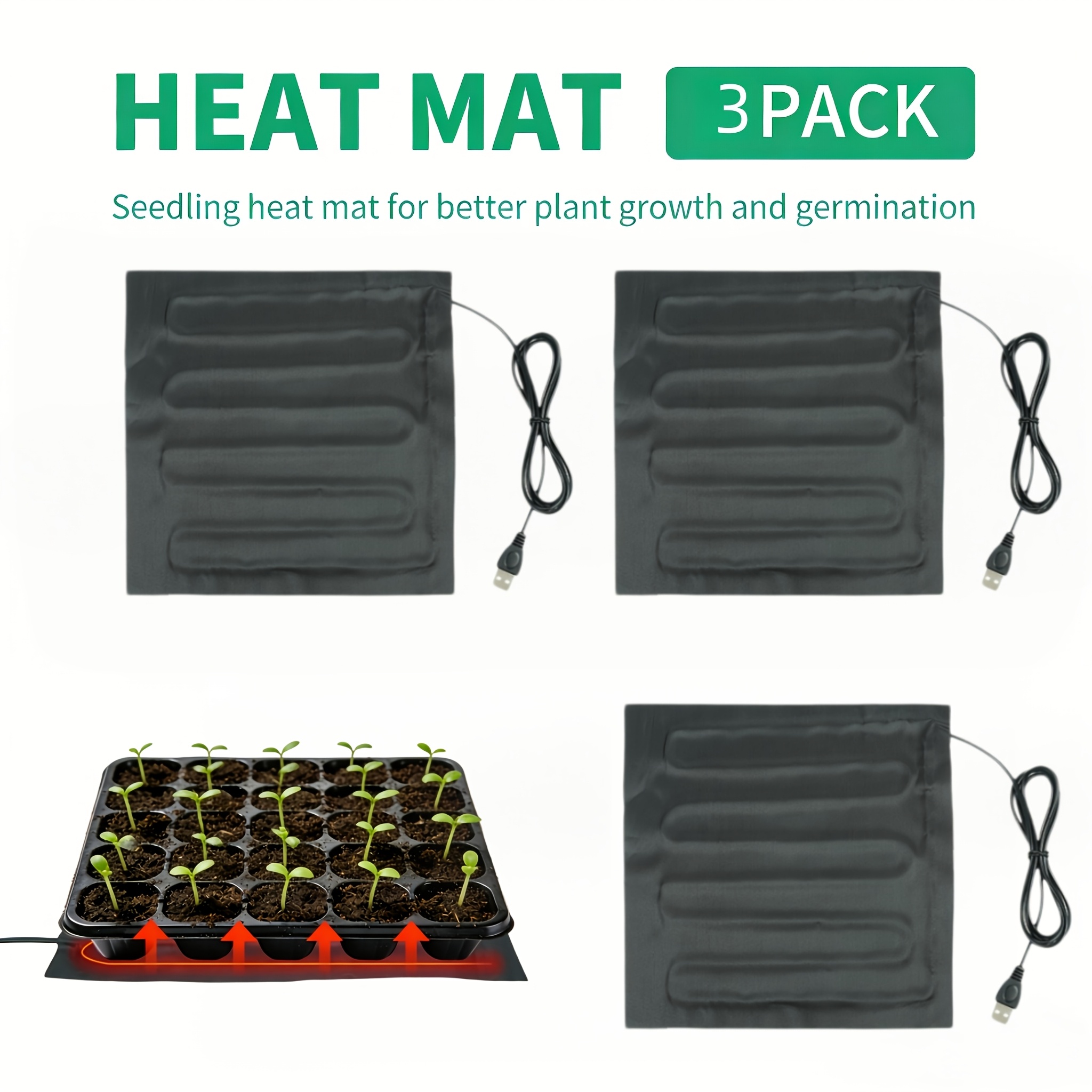 set of three plant heating pads measuring 8 7  8 7in 22cm x 22cm suitable for seedling heating indoor tray plant hydroponics sourdough fermentation and ideal for indoor gardening and sprouting seeds