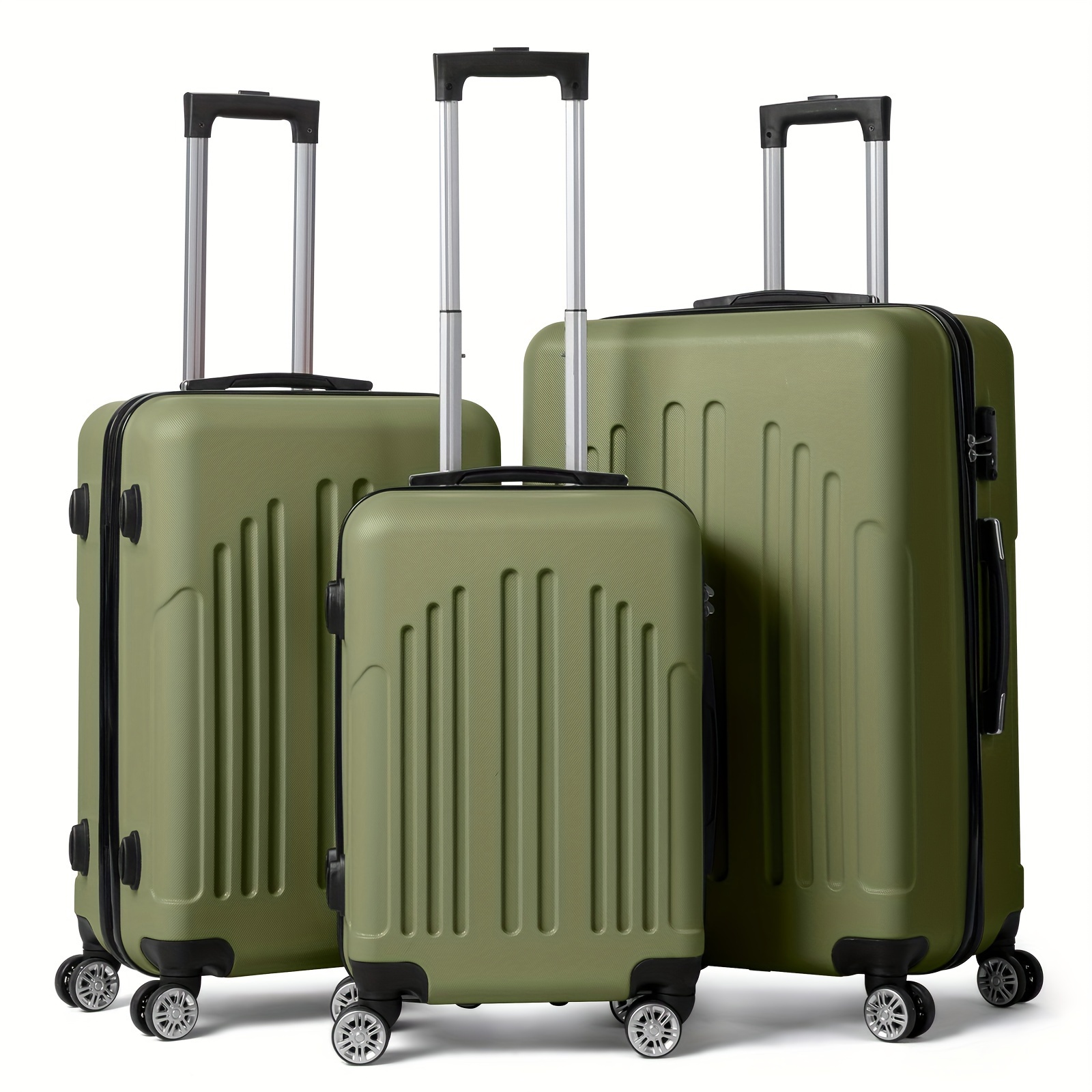 

3pcs Striped Abs Luggage Suitcase, Carry On Lightweight Trolley Case, Universal Wheel Travel Case 20/24/28inch