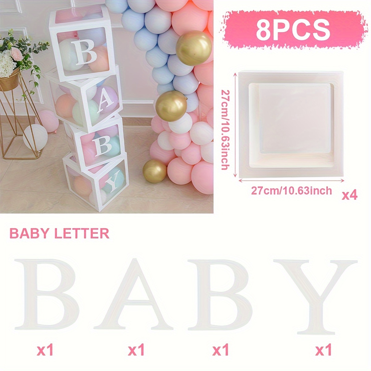 

10.63 Inch Baby Boxes With Letters For Baby Shower Decoration, White Baby Letters Paper Transparent Box, Birthday Party Decor, Gender Reveal, Decoration