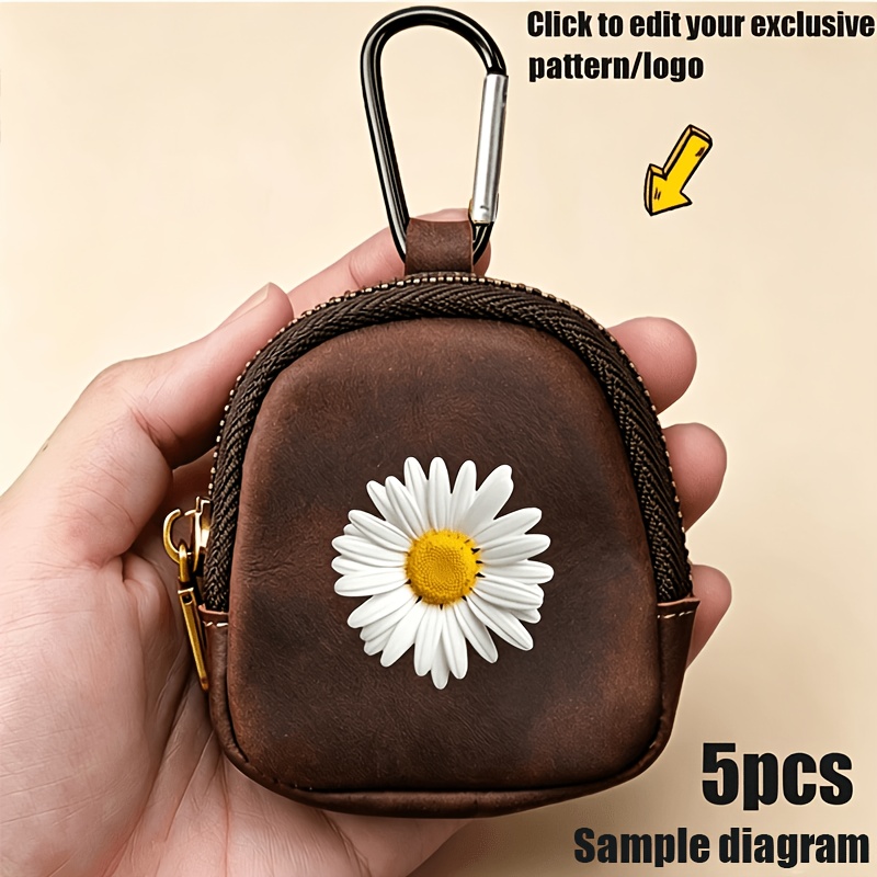 TEMU 5pcs Custom Pattern Coin Purses, Personalized Logo/pattern/text Pu Small Storage Bags, Black/brown Key Coin Bus Subway Monthly Pass Zipper