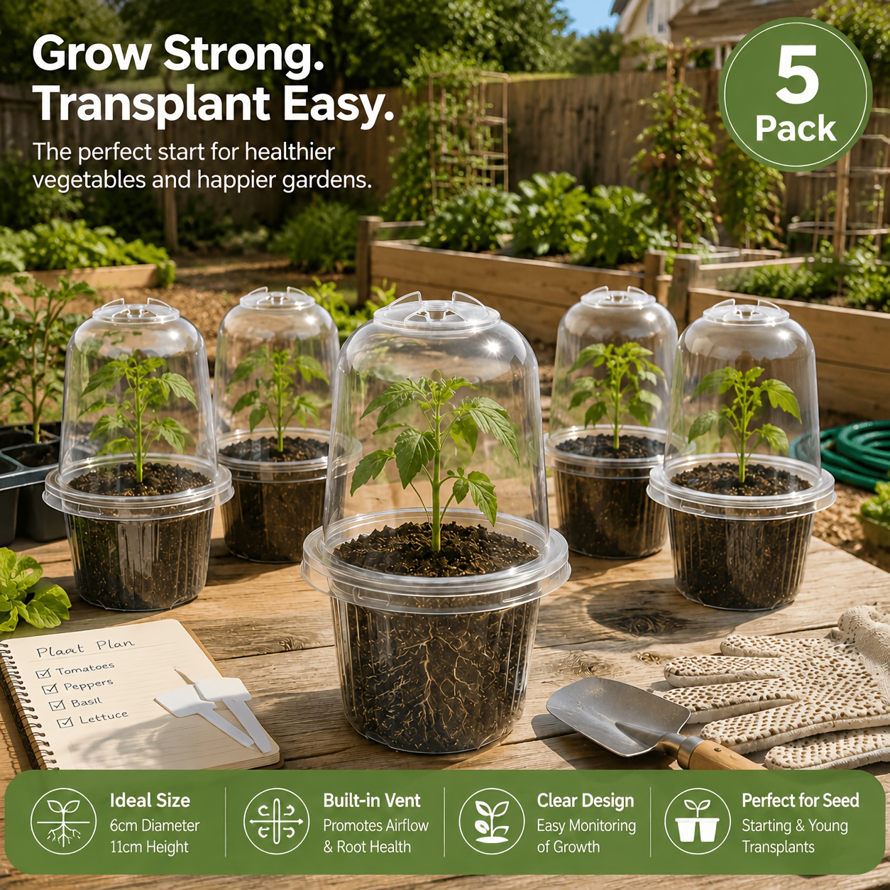 TEMU Mini Seed Propagation Containers, 5-pack Transparent Round 6cm Nursery Pots With Adjustable Airflow Lids, Space-saving Starter Cups For Herbs,