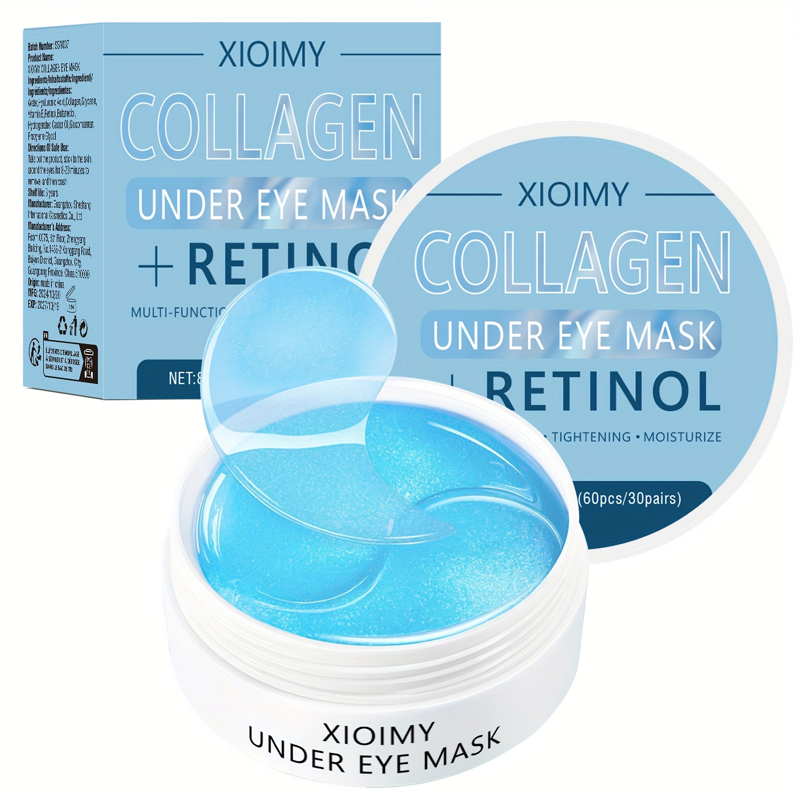 60pcs Xioimy Collagen & Retinol Under Eye Masks - Hypoallergenic Multi-Functional Gel Eye Patches for Tightening, Moisturizing & Firming - European Specialized Skincare for All Light Beige Types, Men & Women, Eye Patches Skincare, Gentle Skincare, Under-Eye, Hypoallergenic Material
