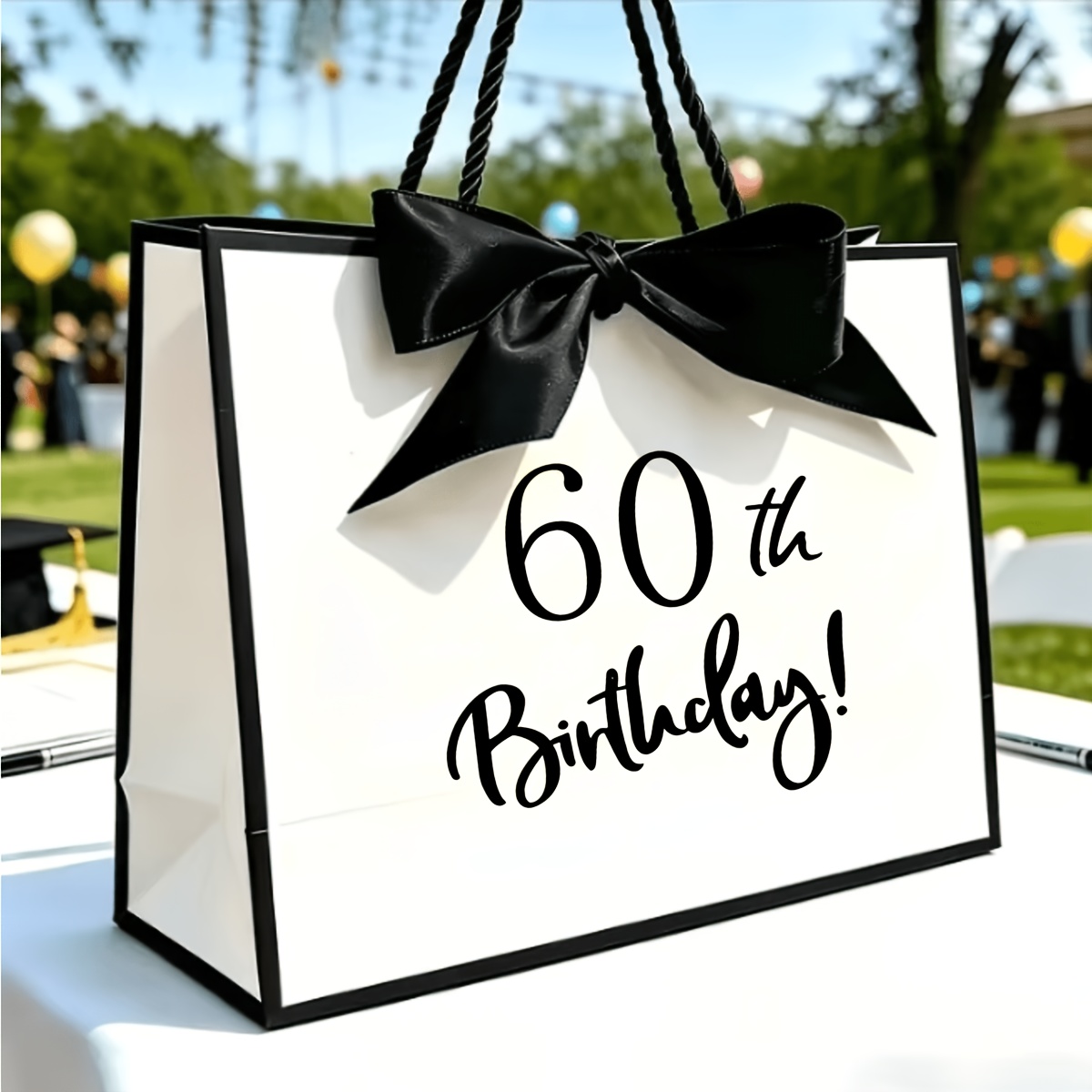 Image of 60th Birthday Gift Bags, Pink And White Foldable Portable Handheld Gift Bags, Party Favor Bags For , Birthday Decoration Supplies, Commercial Packaging Bags