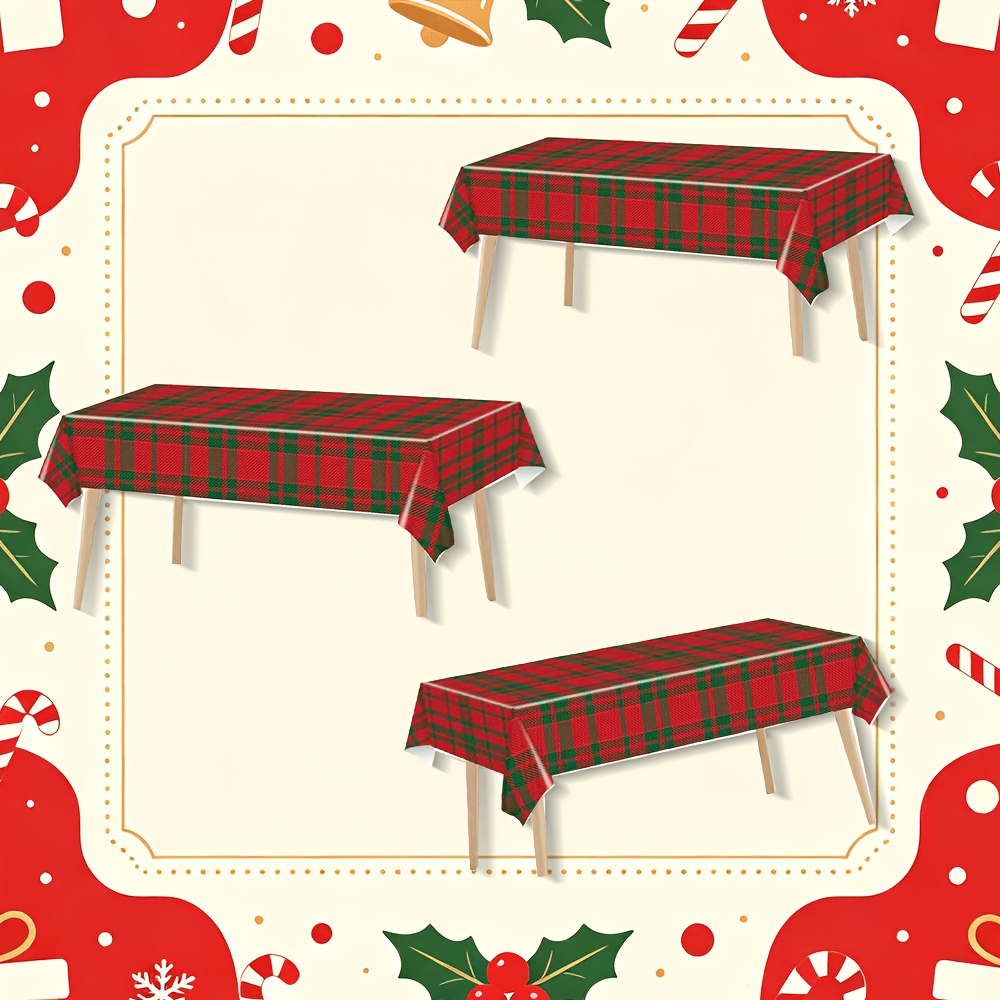 TEMU 3pcs Red And Green Diagonal Striped Party Tablecloth Decorations, 54*108 Inch Rectangular Disposable Pe Tablecloth, Christmas Tablecloth,