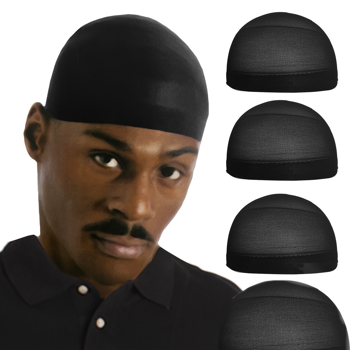 

Lot de 4 Bonnets de Perruque Noirs pour Femmes Hommes, Bonnets en Nylon pour Perruque