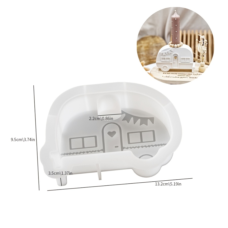 Image of Diy Resin Mold. Car Candle Holder Silicone Mold - Handcrafted Plaster & Epoxy Resin Tabletop Decor, White Van Design With Heart Cutout, Perfect For & Gift Display.
