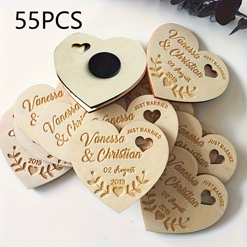 Image of 25/35/55/100pcs Custom Laser-engravable Wood Wedding & Hearts - Personalized Names & Dates For Wedding Favors, Party Decorations, Keepsakes - Suitable For Weddings,, Valentine' Day, Christmas