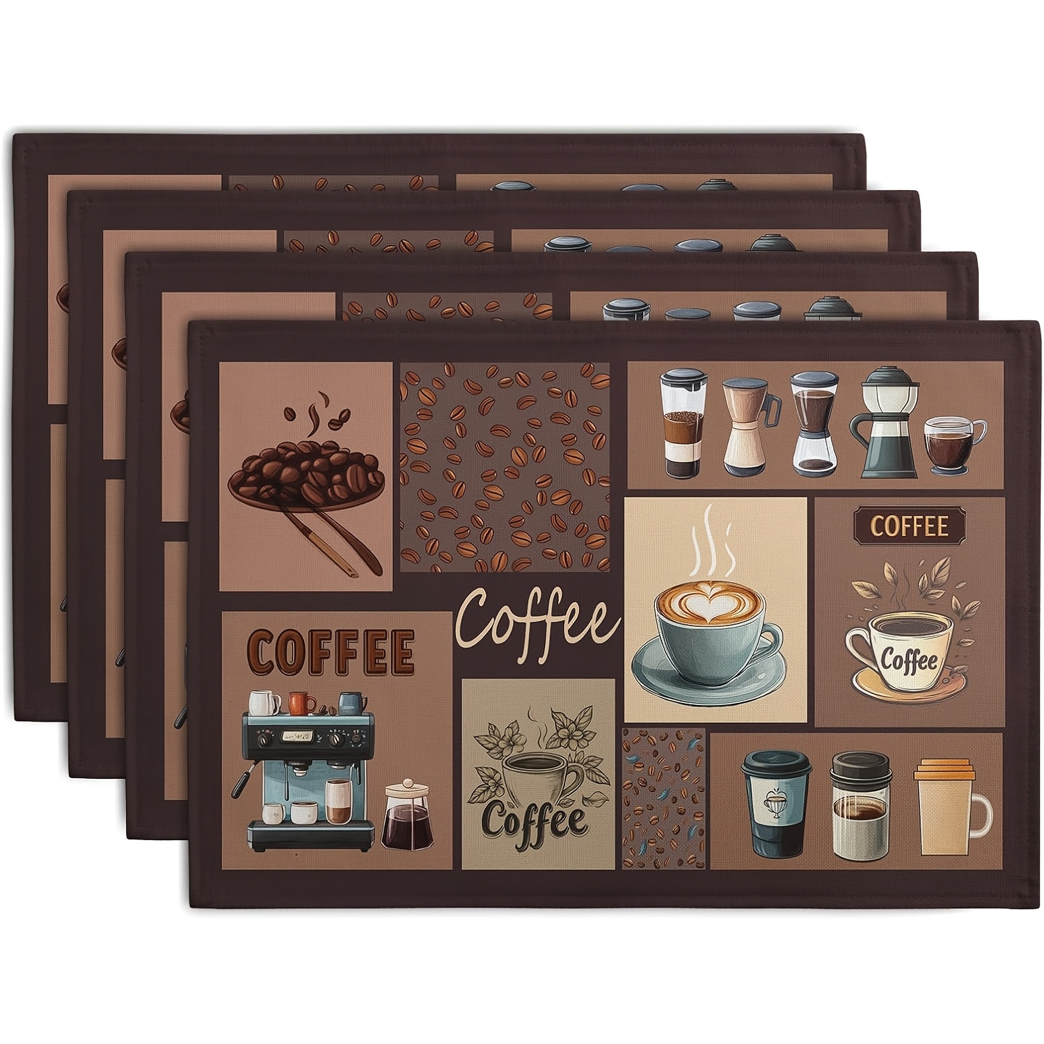 TEMU Of 4 Or 6 Rustic Brown Placemats With A Coffee Theme, Perfect For Wedding Anniversary Presents And Decorations For Indoor And Outdoor Parties. Each Measures 12x18 Inches