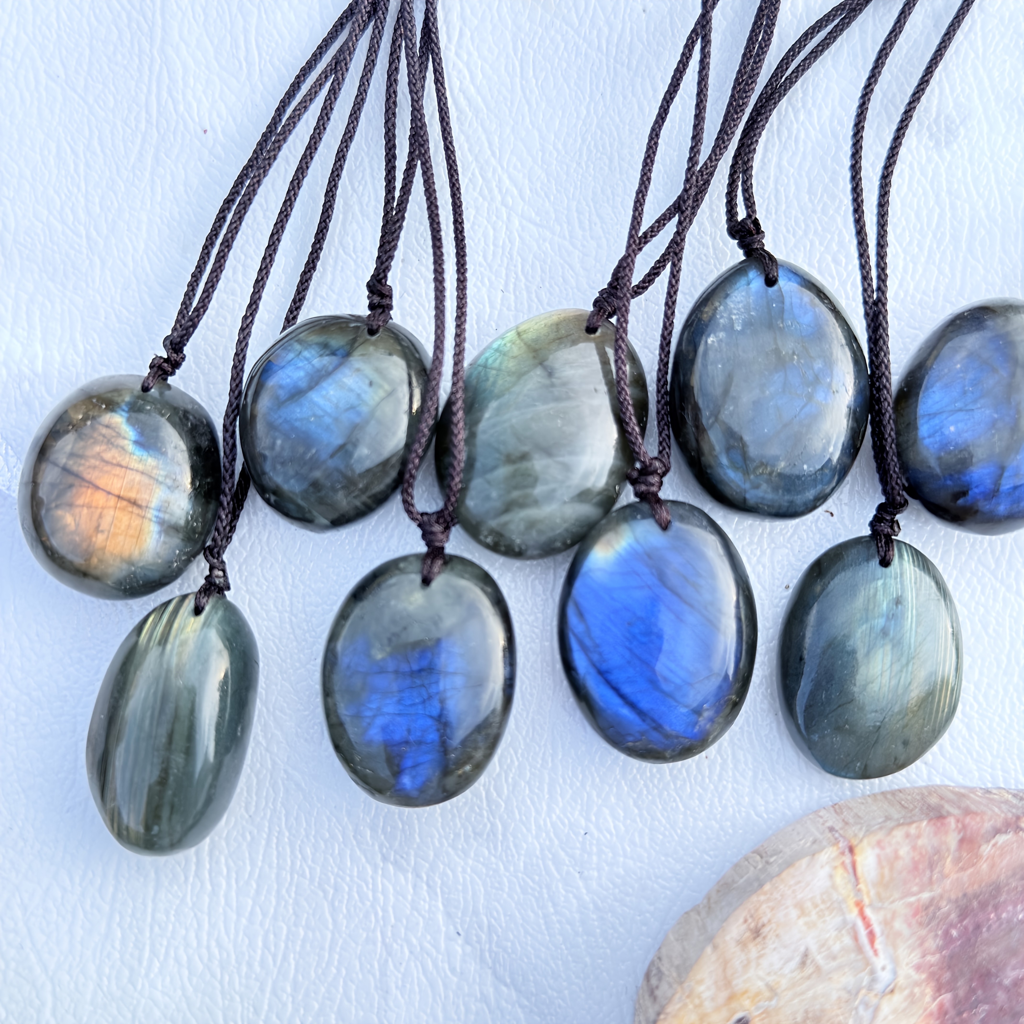 3pc Natural Labradorite Stone Pendant Necklace Set