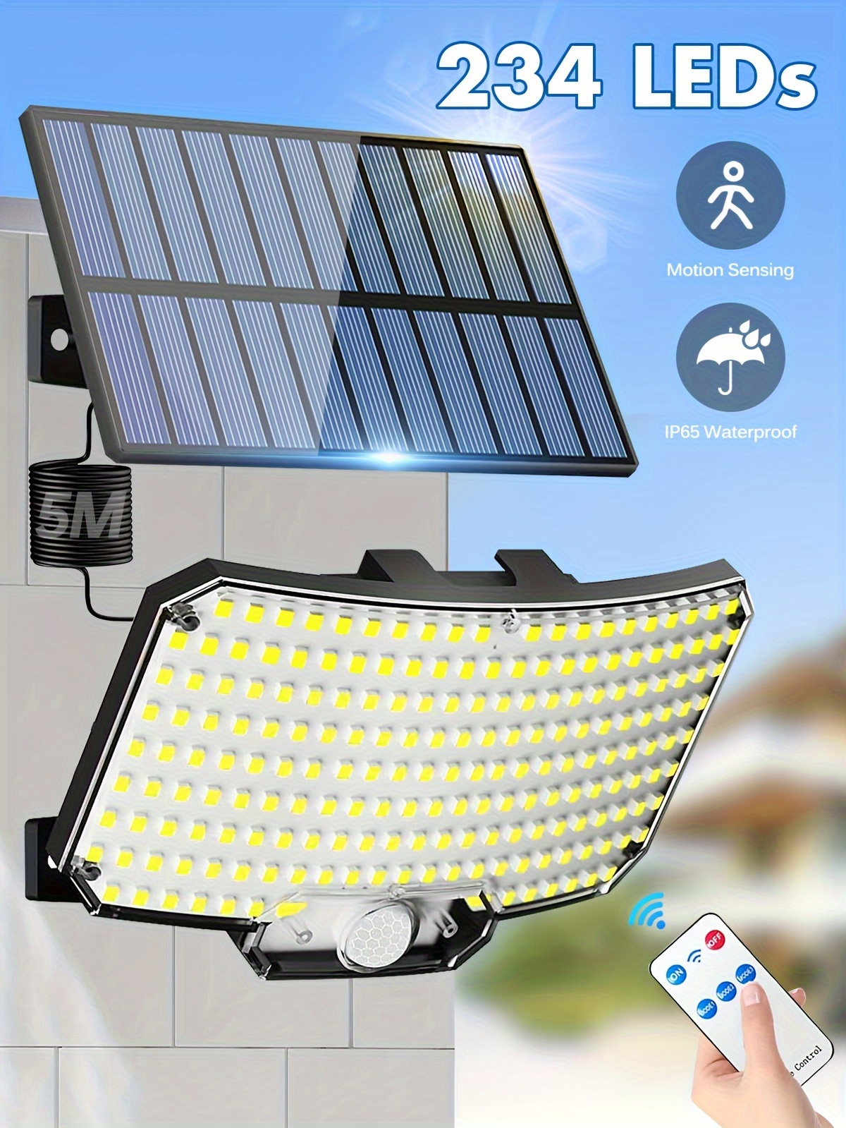 solar powered outdoor lights with motion sensor 234 led 6500k remote control waterproof security lighting for yard garden pathway fence details 0