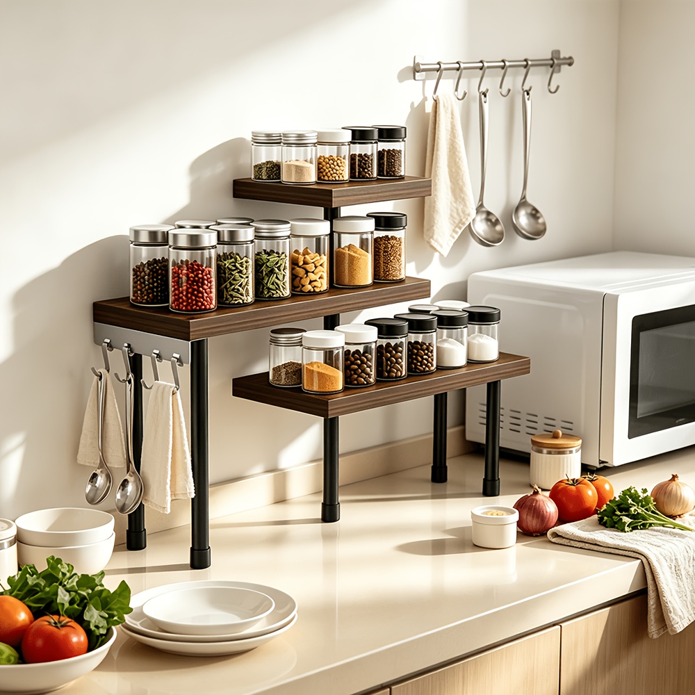 TEMU Corner Shelf Countertop Organizer 3-tier Kitchen Corner Shelves, Adjustable Rotatable Desktop Display Shelf Kitchen Countertop Organizer, Tiered