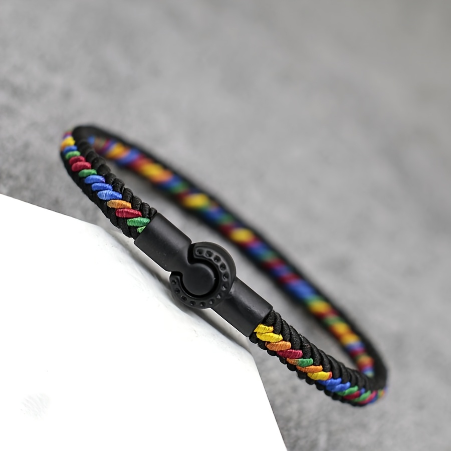 TEMU 1pc Vintage Colorful Braided Couple's Magnetic Clasp Bracelet, Jewelry Gift For And