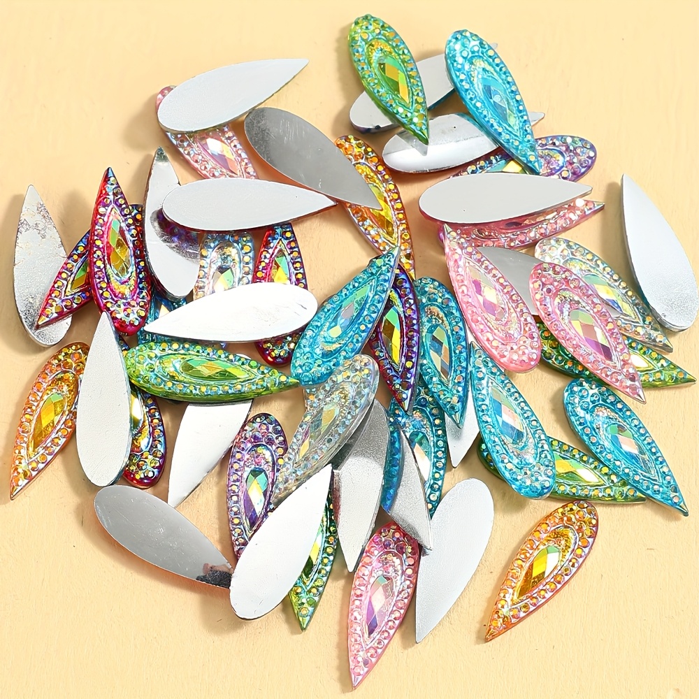 TEMU 0.7x2.1cm Flat Resin Eye Patch Beads, Mixed Multicolor Teardrop Flatback Cabochons For , Phone Case Decor, Unique Diy Hair Decorations, Jewelry
