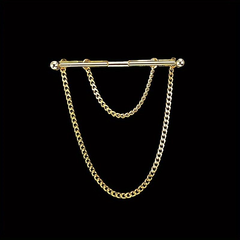 TEMU Elegant Men's 18k Gold-plated Copper Collar Pin With Classic Round Ball & Tassel - Vintage British Style Fashion Accessory