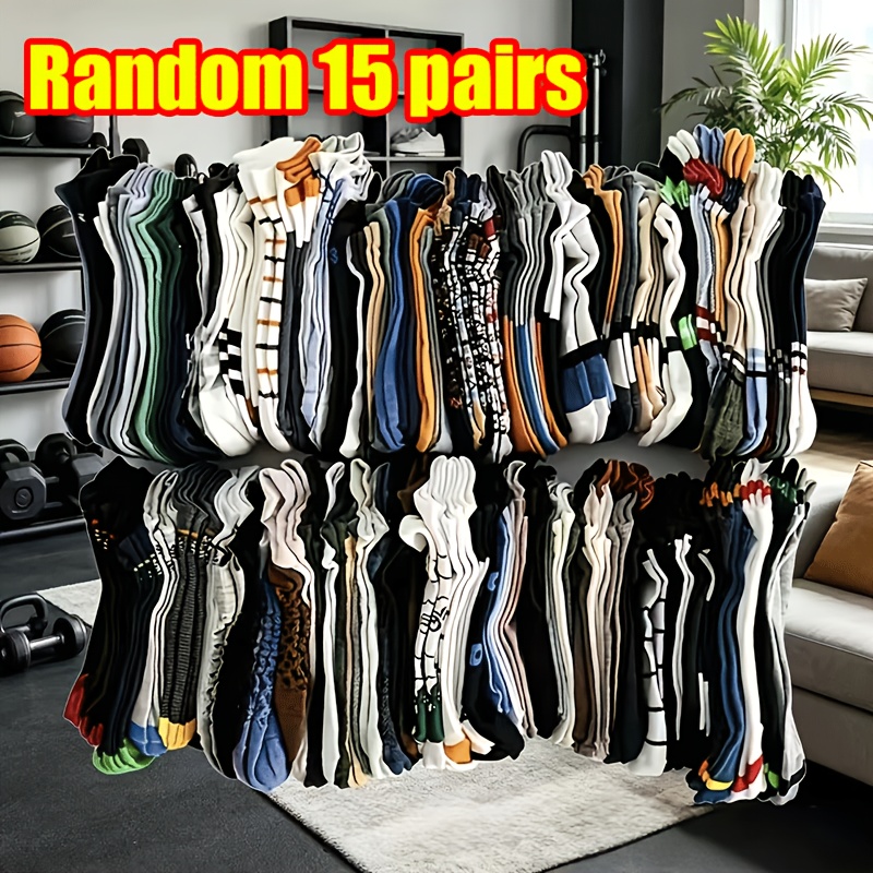 TEMU Random 15 Pairs Of Men's Soft And Comfortable Sweat-absorbing Socks For Spring And Summer - Suitable For Sports And Casual Wear, With A Of