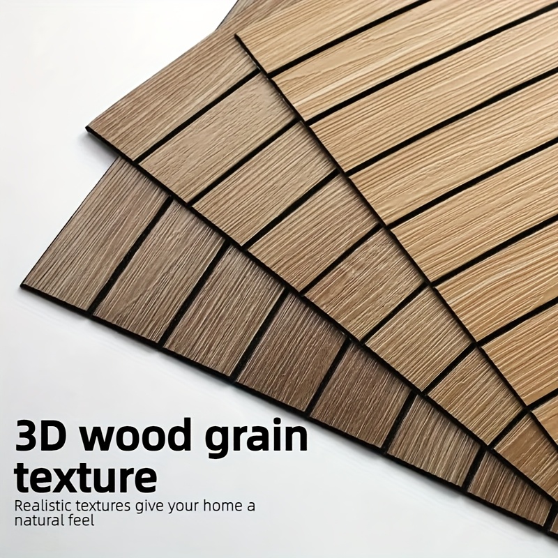 7pcs/14pcs Cycleader 3D Retro Wood Grain Grille Style Self-Adhesive Wall Stickers, Three-Dimensional Grooved Design Realistic Wood Grain Texture, Peel And Stick PVC No Trace Self-Adhesive Wallpaper, Kitchen Waterproof And Anti-Fouling Baffle