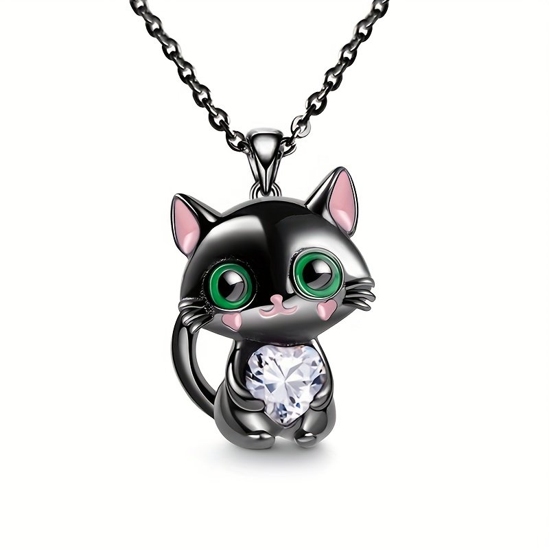 Adorable Kitten Hugging Heart Pendant Necklace