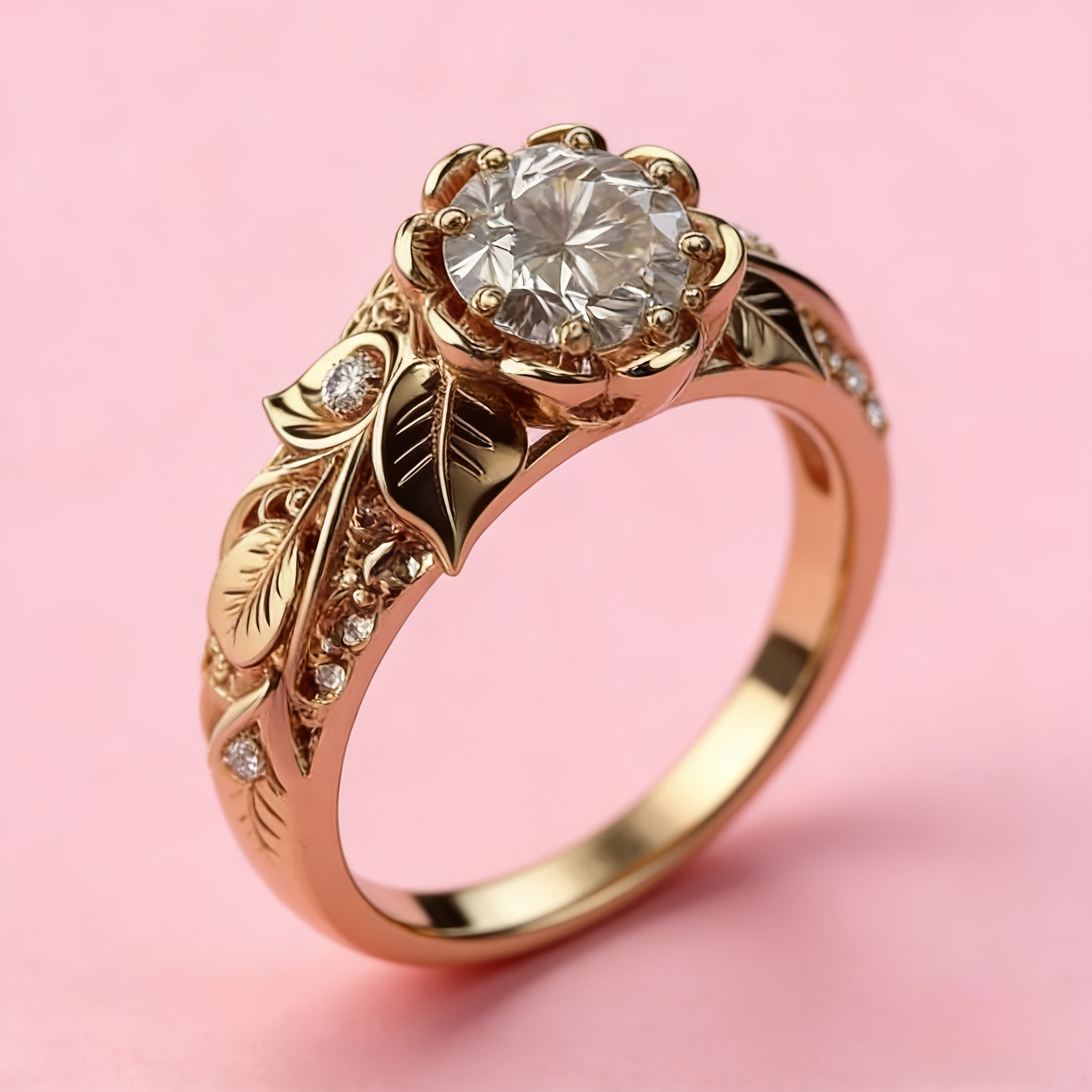 TEMU 1pc Copper Micro-pave Vintage Flower Ring - Kc Golden Plated Cubic Synthetic Wedding, Eternal Ring, Suitable For Bride, Wife, Anniversary And