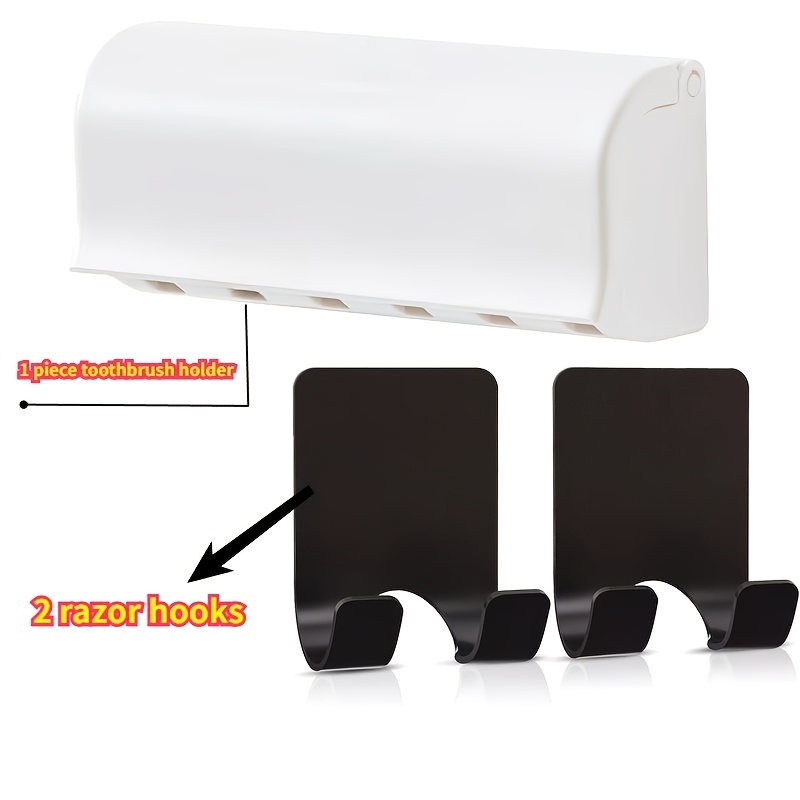 TEMU Ensemble de 3 supports de brosse à dents perforation à 6 emplacements + crochet de rangement pour rasoir, auto-adhésif, fixé au mur, idéal pour