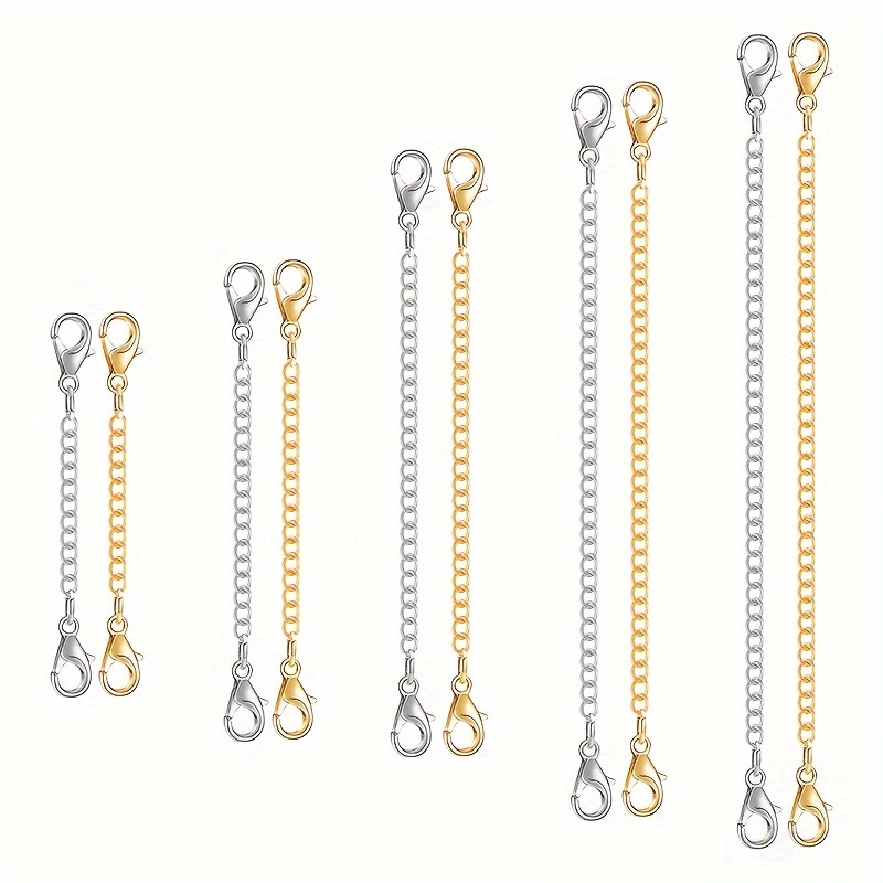 

10pcs Plated Silver Chain Extender For Necklace, Stainless Steel Bracelet Chain Extender For Women Daily Use Bangle Anklet For Jewelry Making 2in 3in 4in 5in 5in 6in