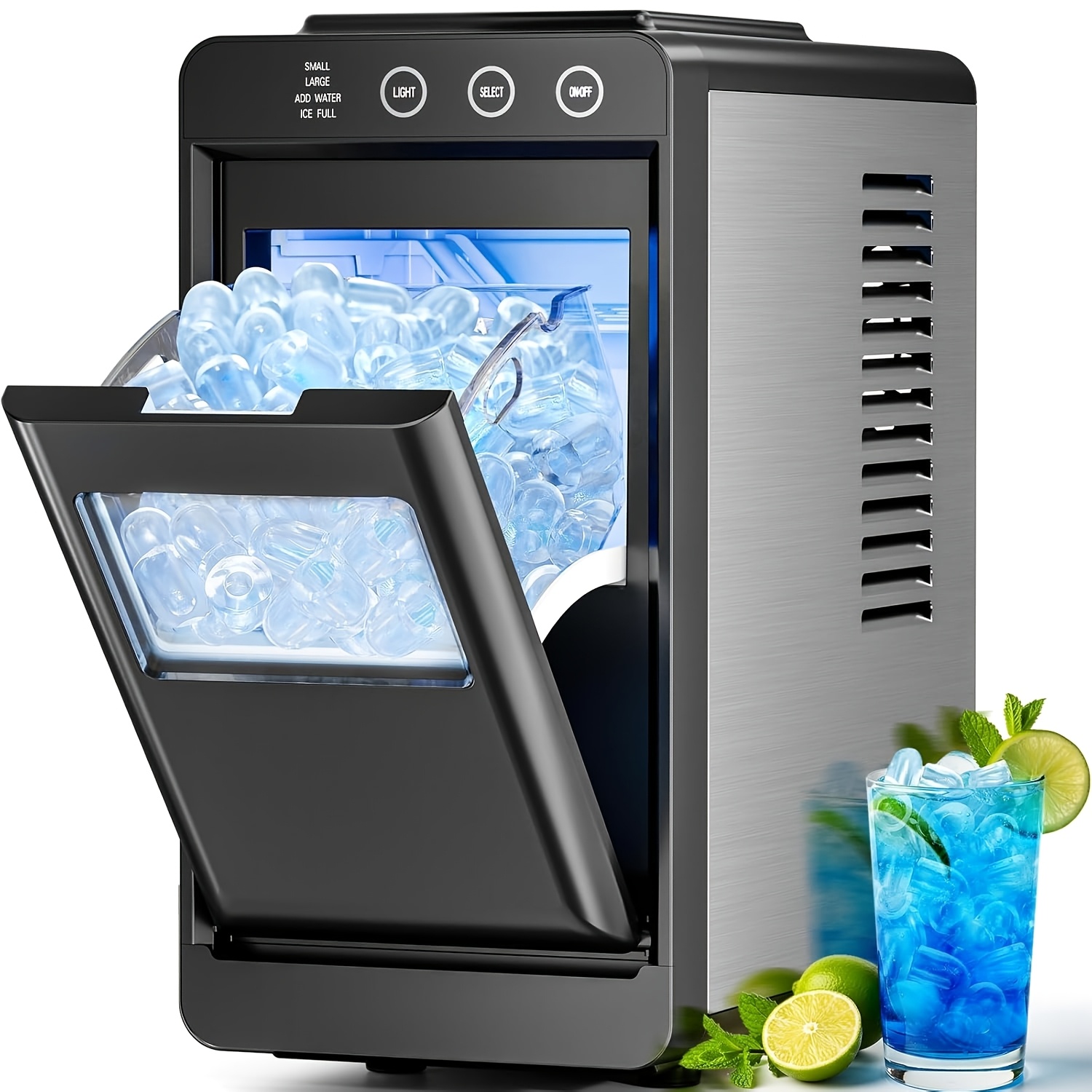 item picture Ice Makers Countertop, 26lbs In 24Hrs, Portable Ice Maker Machine with Self-Cleaning Function, Selectable Ice Size & Internal Lighting Desigh with Basket & Scoop for Home/Kitchen