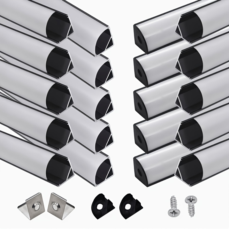 TEMU 20pcs 3.3Ft/1M Profilé LED en V, Bande LED Noire avec Diffuseur et Couvercle Blanc , Éclairage d'Angle Mat, Facile à Installer 1M, Éclairage
