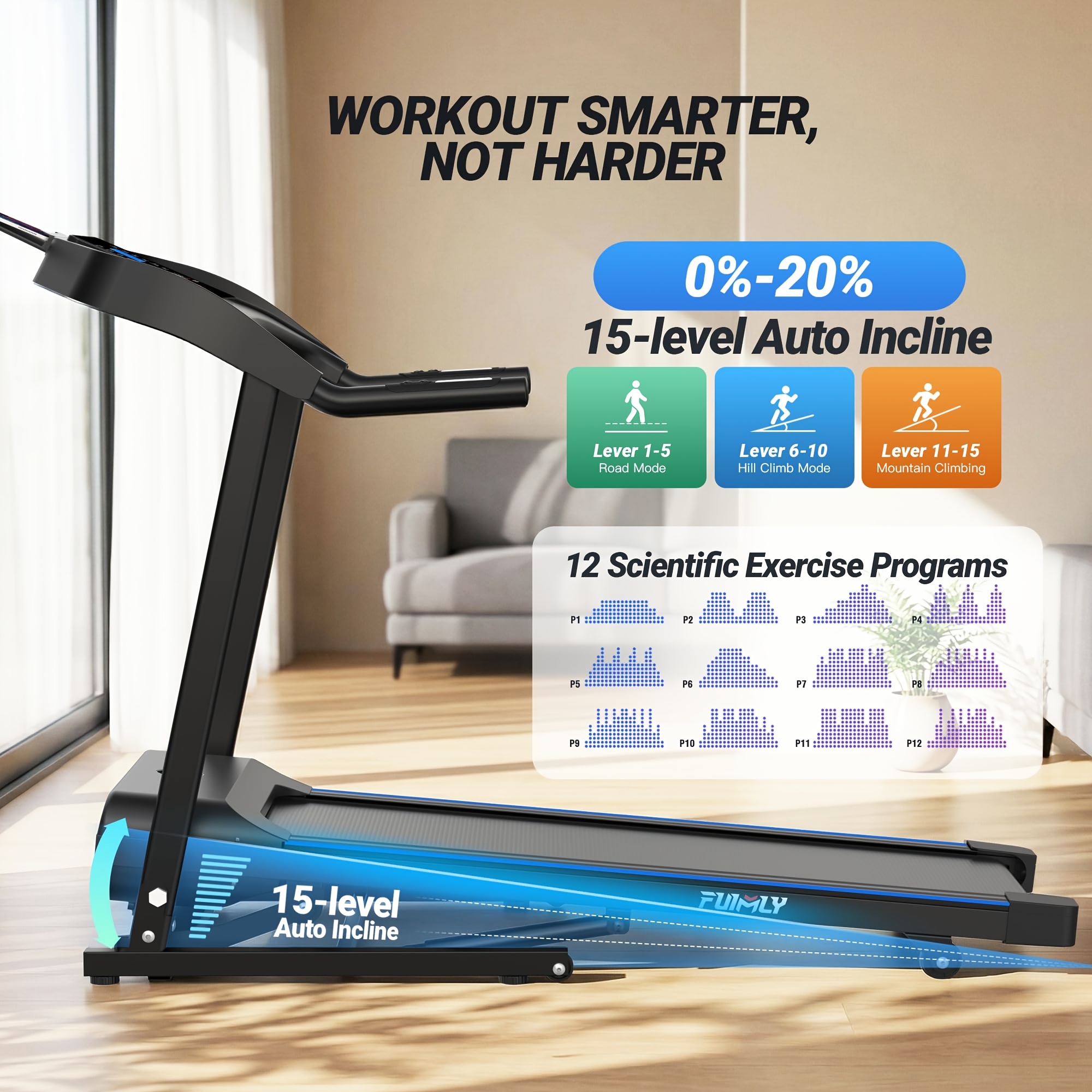 4.5   heavy duty folding treadmill for home, 400 lb weight capacity running machine with 20% auto incline,   monitor, advanced shock absorption & large led display Product details 0