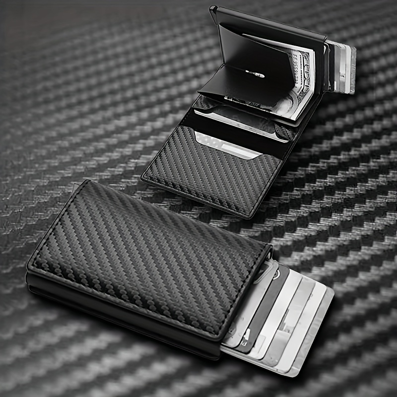 1pc Cartera de hombre ultrafina con bloqueo RFID, estilo empresarial de aleación de aluminio, titular de tarjeta, cuero de PU negro seguro, compacto y ligero, monedero multifuncional, con material de aleación de aluminio, estilo empresarial, para viajes, campamentos y uso diario